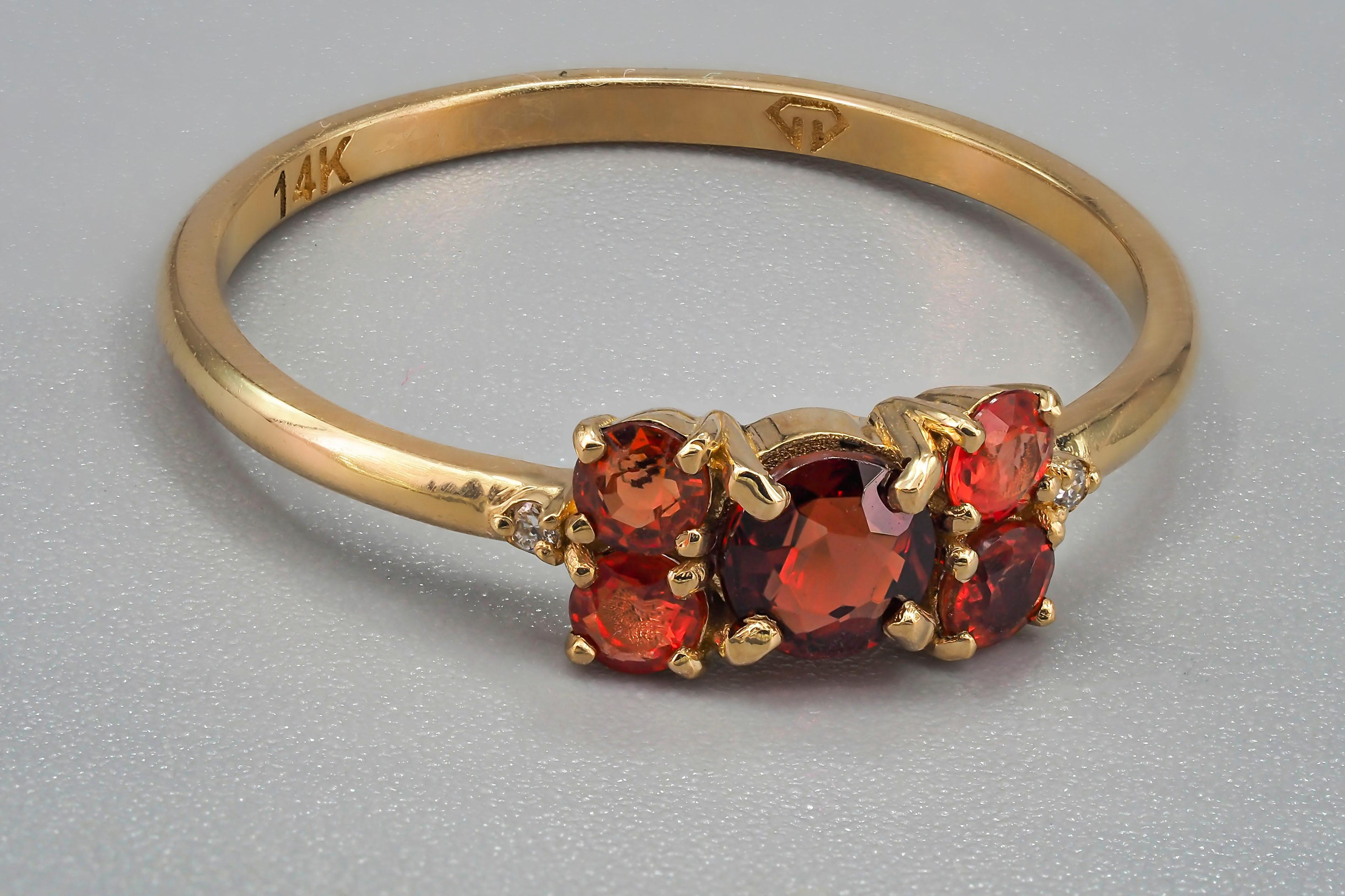 For Sale:  Garnet, Sapphires and Diamond 14k gold ring 6