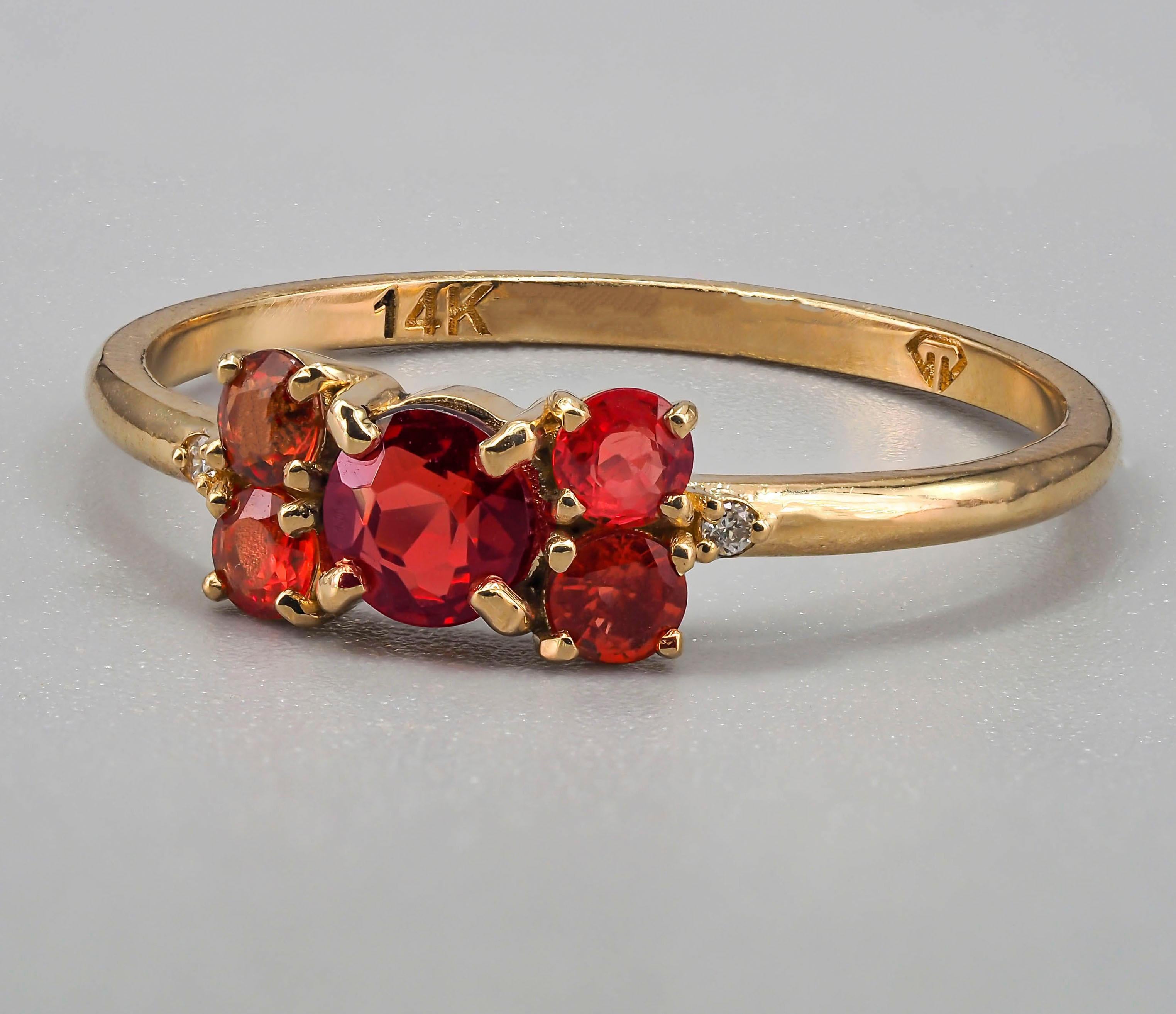 For Sale:  Garnet, Sapphires and Diamond 14k gold ring 7