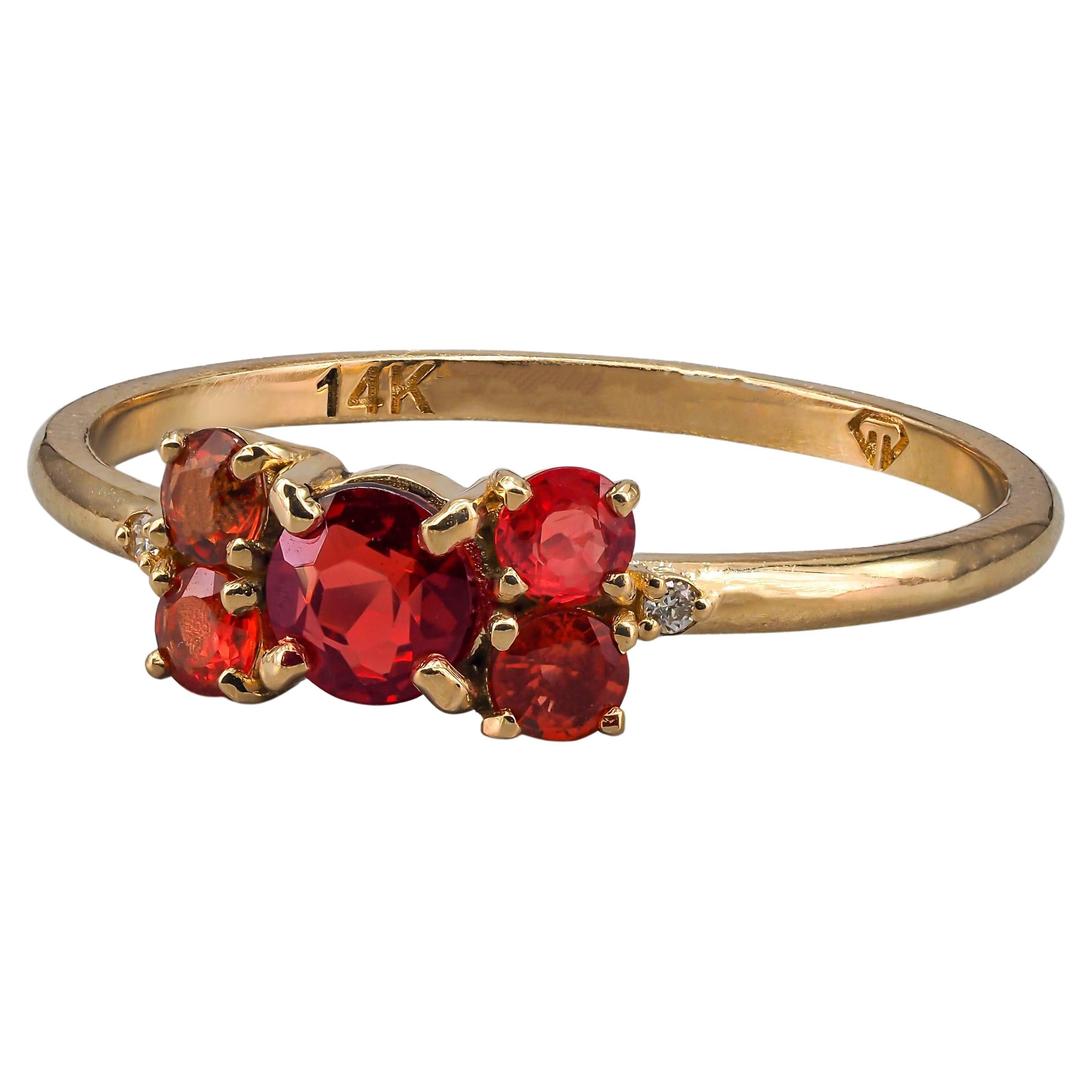 Garnet, Sapphires and Diamond 14k gold ring