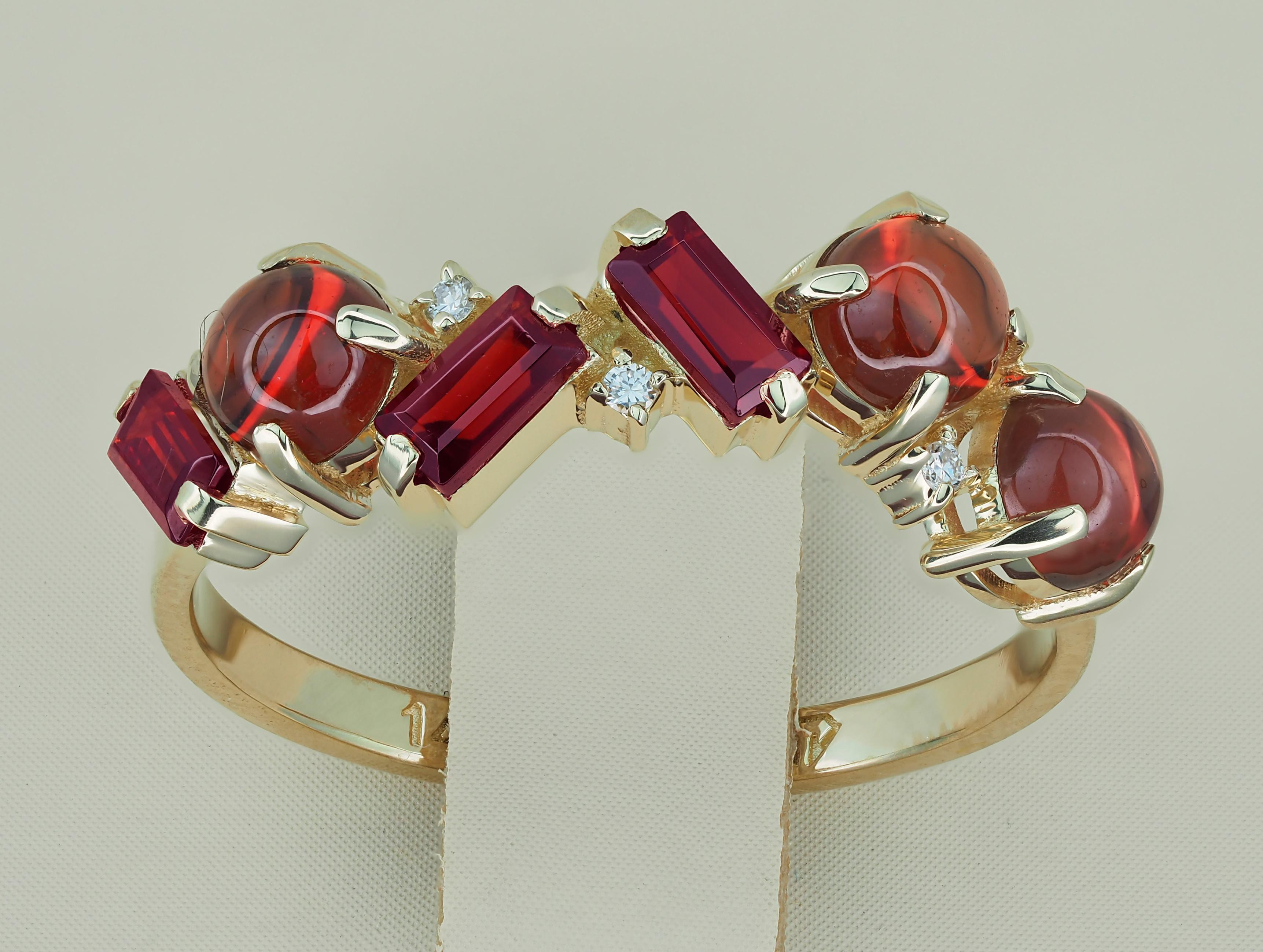 For Sale:  Garnets and Diamonds 14k gold ring 2