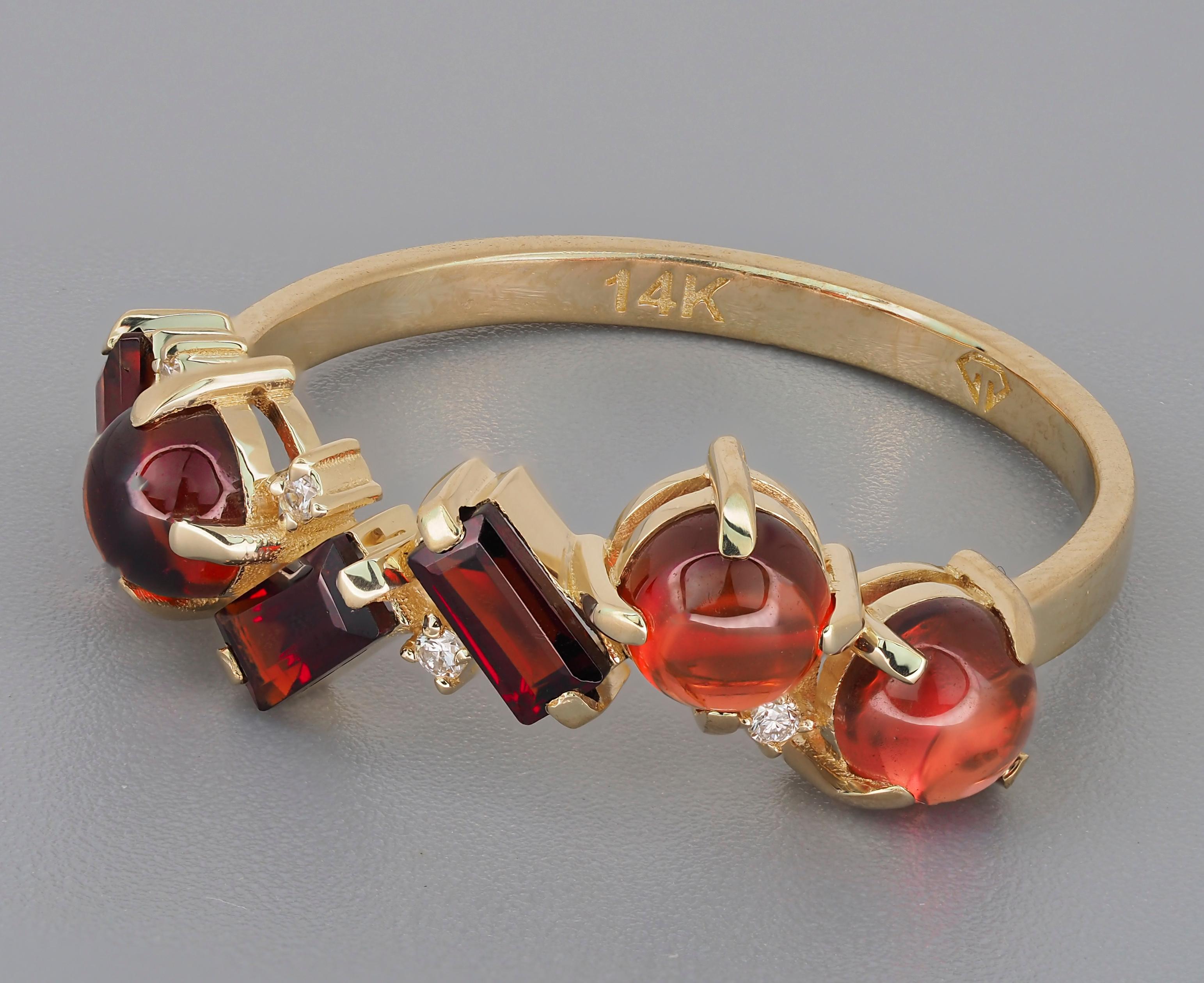 For Sale:  Garnets and Diamonds 14k gold ring 8