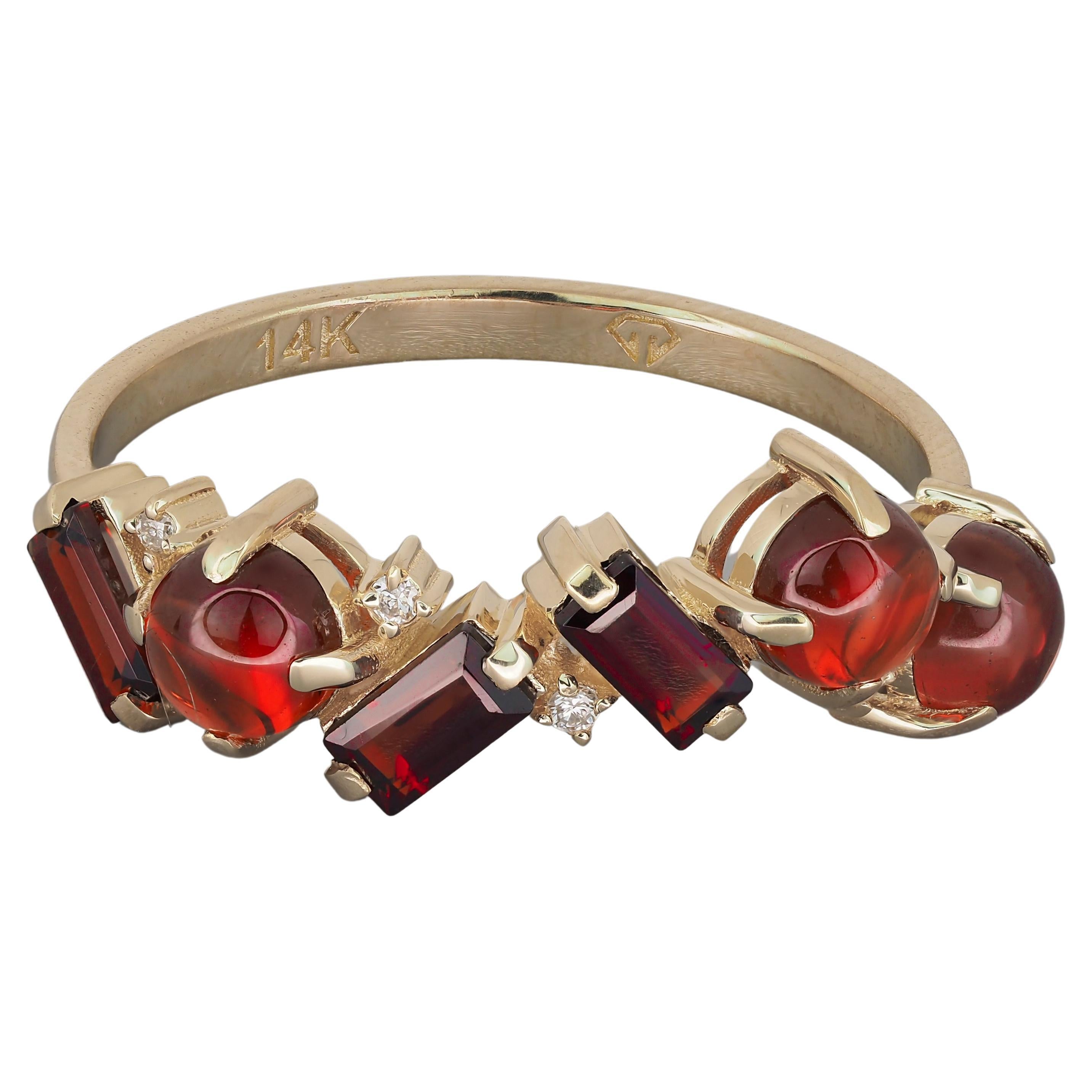 For Sale:  Cluster 14k gold ring with garnets