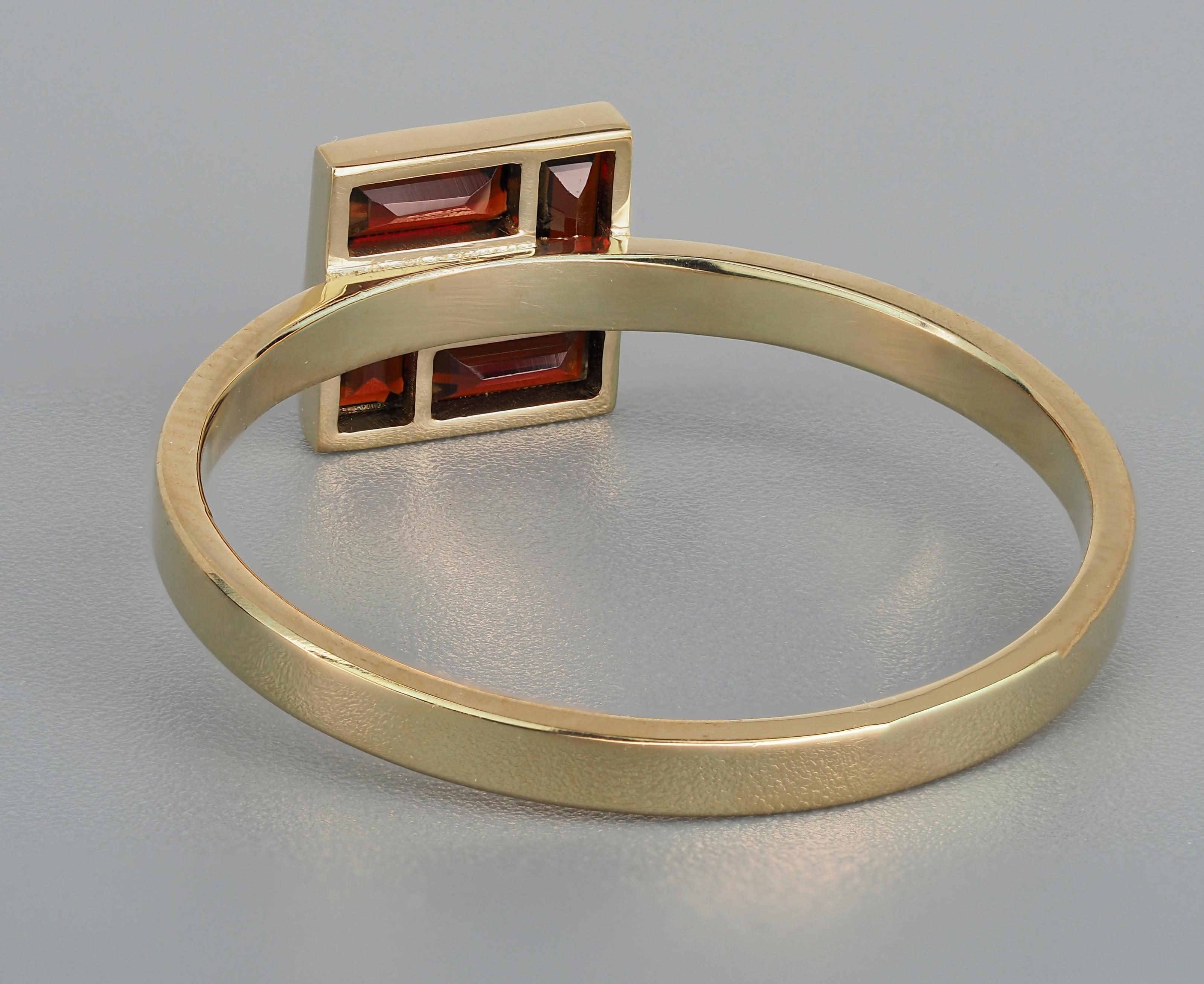 For Sale:  Baguette garnet 14k gold ring 8