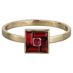 14k Gold Ring with Garnets and Ruby