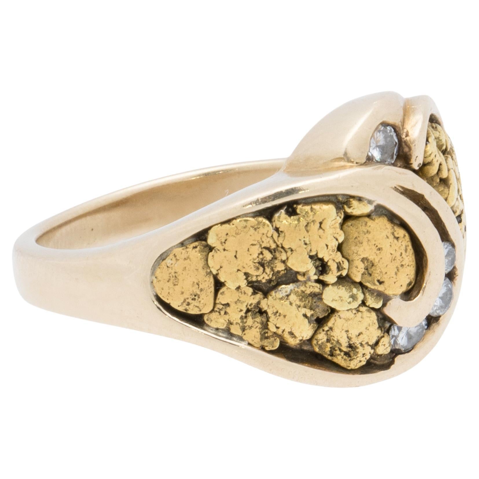 14k Gold Ring with Gold Nuggets For Sale