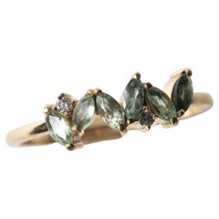 14K Gold Ring with Green Tourmaline and Diamonds