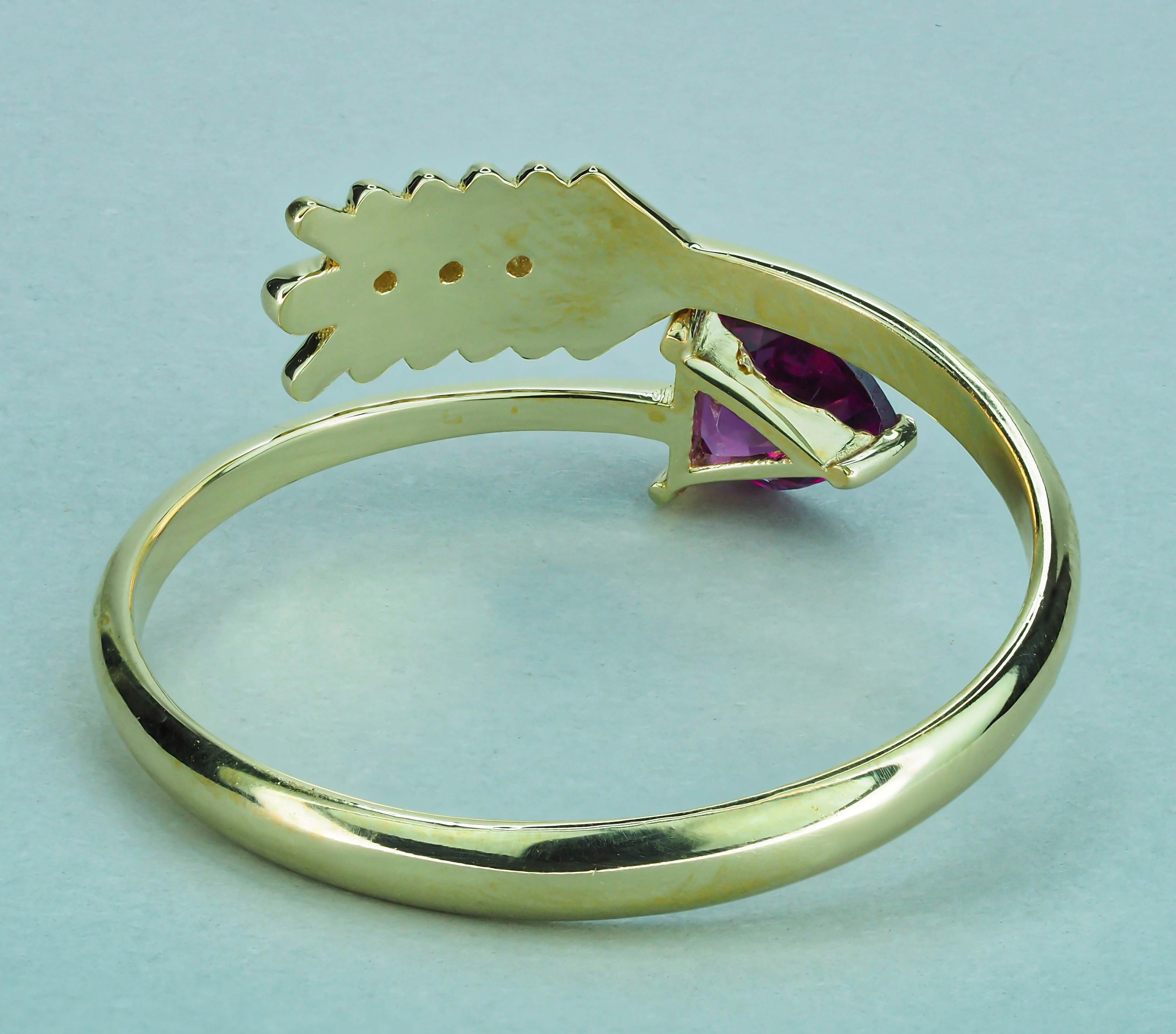 For Sale:  14k Gold Ring with Heart Garnet, Heart and Arrow Gold Ring with Diamonds 4