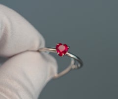 14k Gold Ring with Heart Ruby and Diamonds.