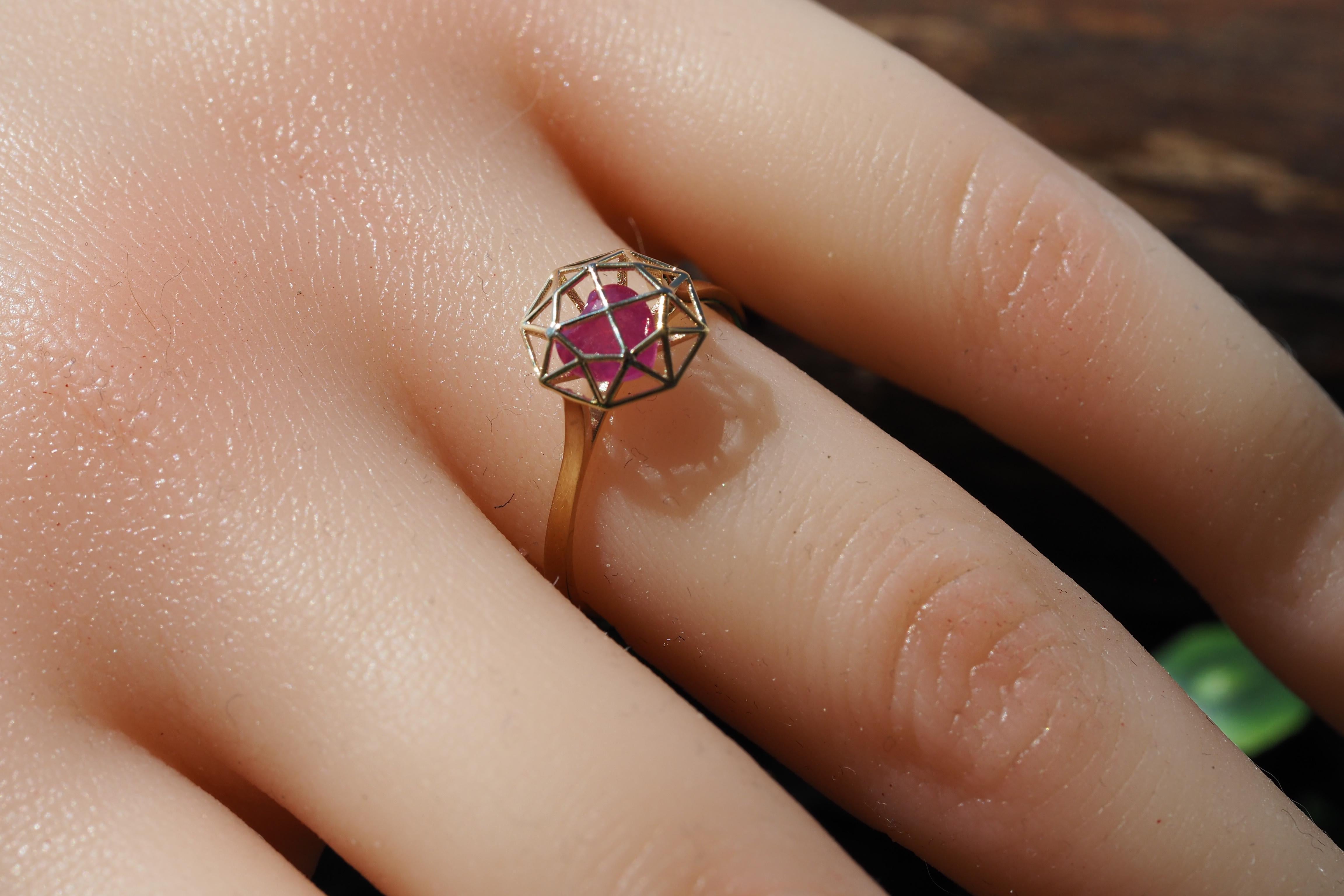 For Sale:  14k Gold Ring with Heart Ruby. 11