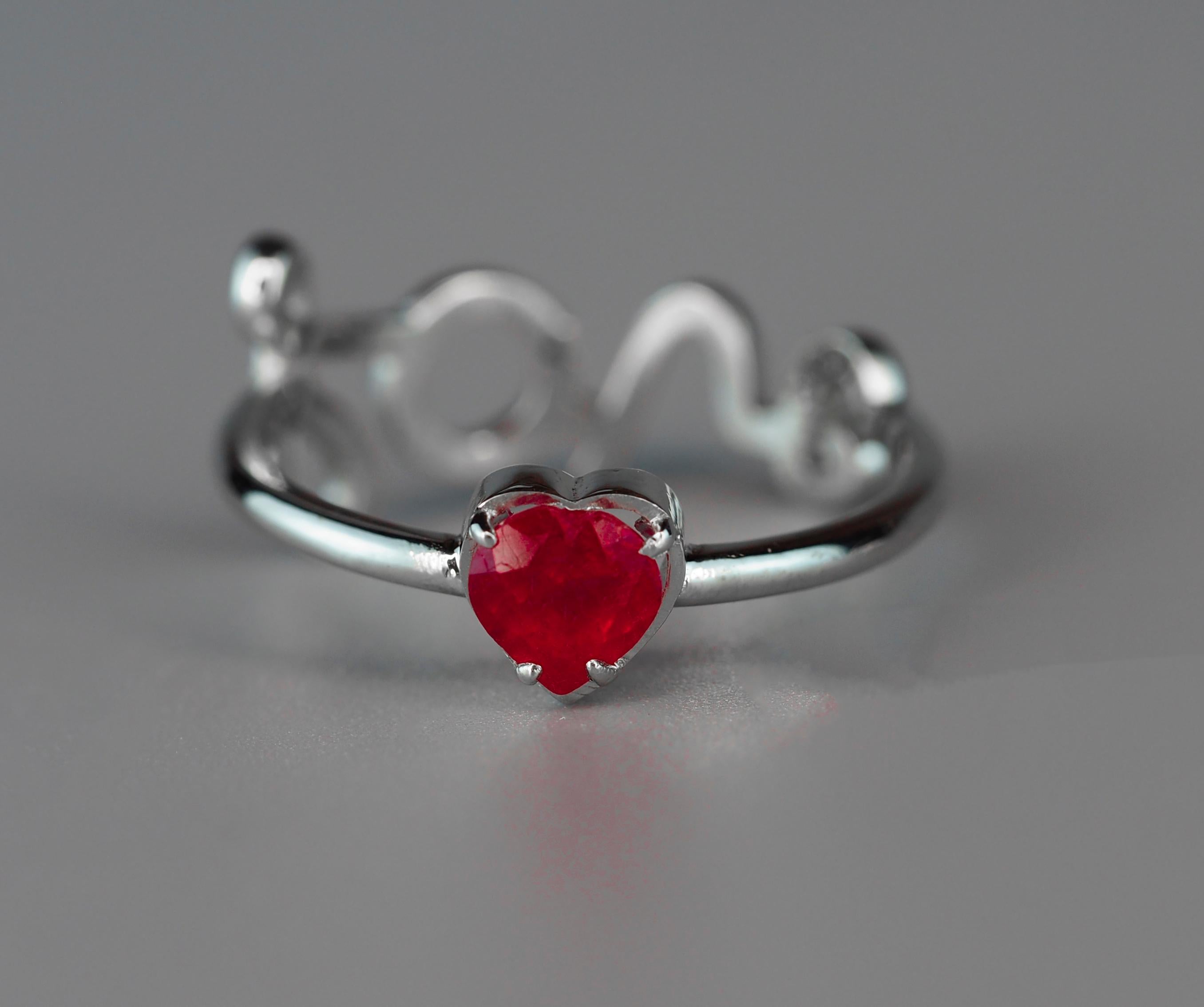 For Sale:  14k Gold Ring with Heart Ruby and Diamonds 10