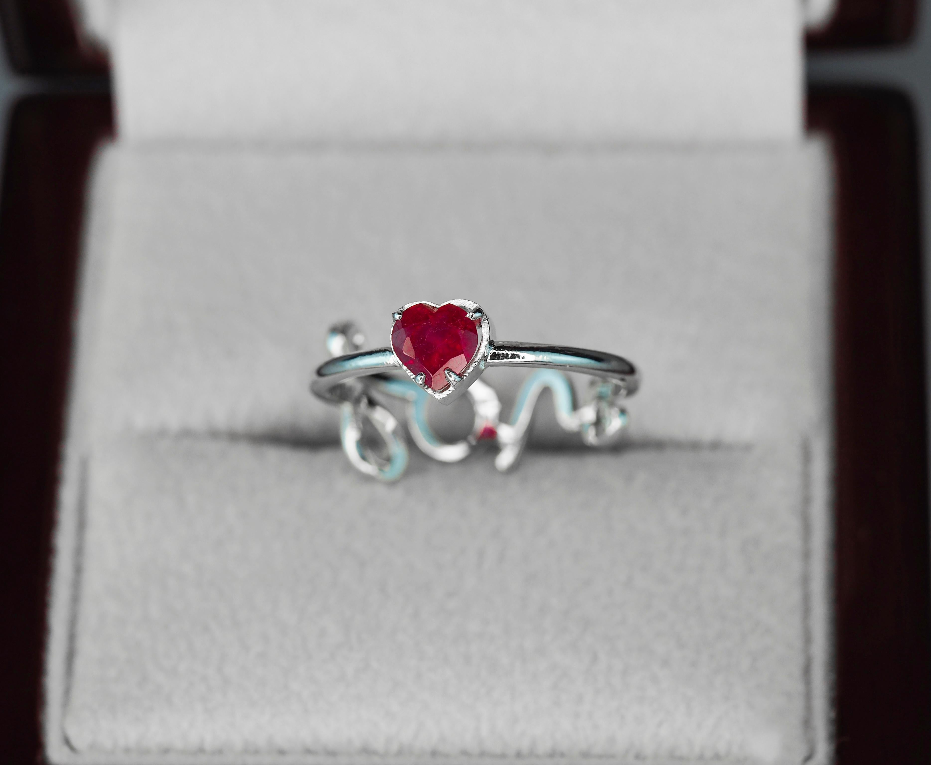 For Sale:  14k Gold Ring with Heart Ruby and Diamonds 4