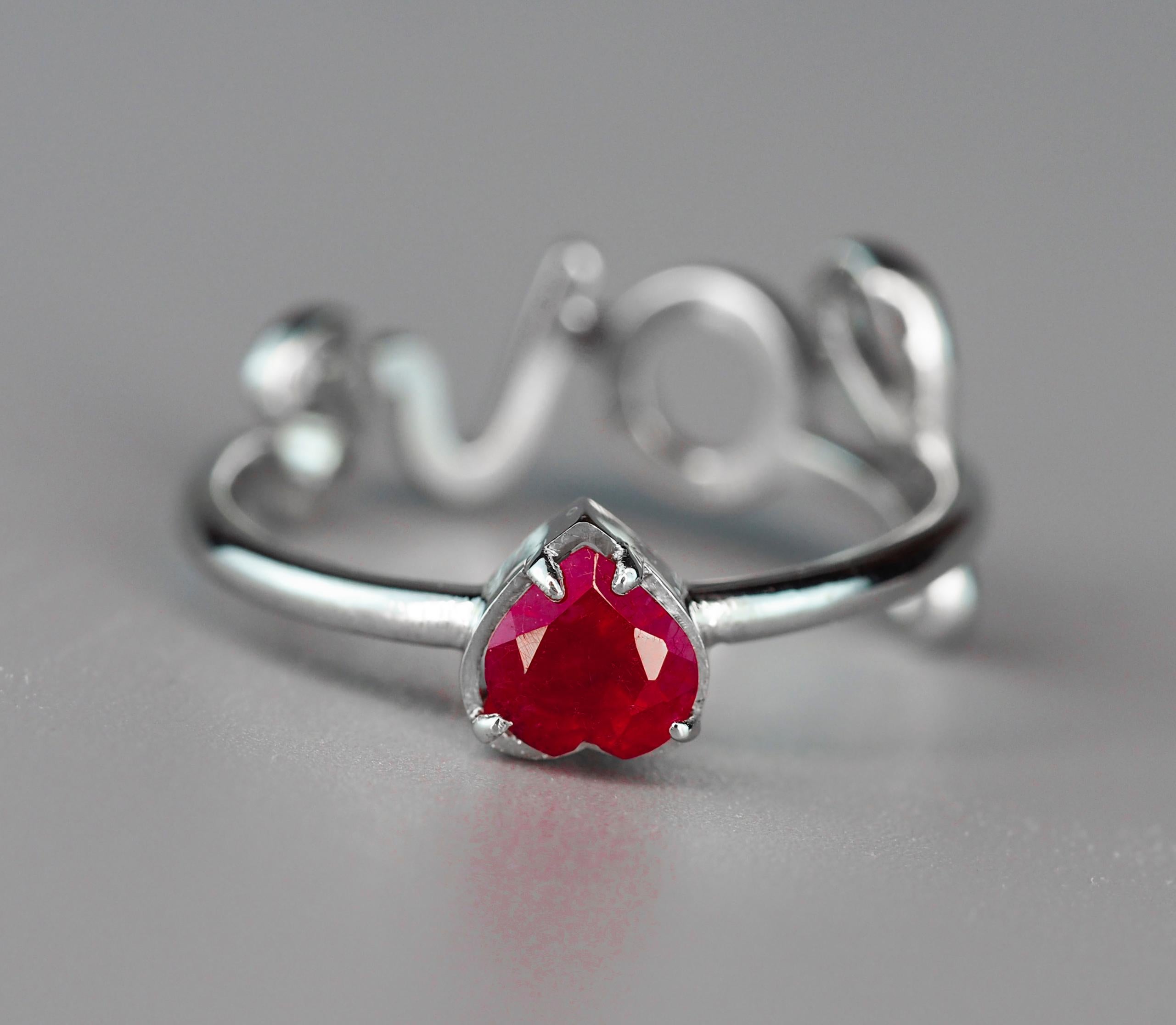 For Sale:  14k Gold Ring with Heart Ruby and Diamonds 7