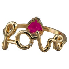 Heart Ruby, Diamonds 14k gold ring