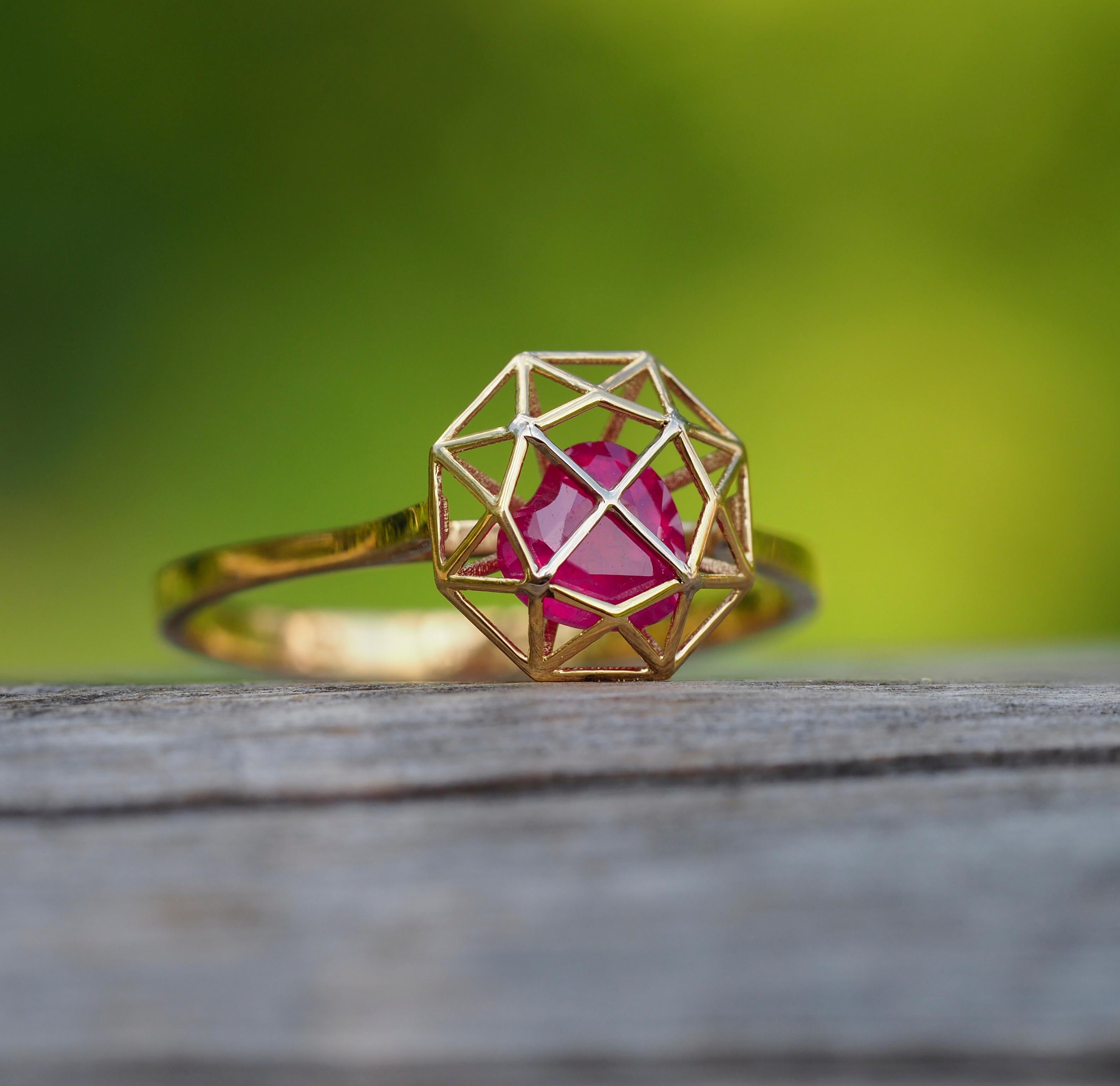 For Sale:  14 karat Gold Ring with Heart Ruby. July birthstone ruby ring. Love ring 2