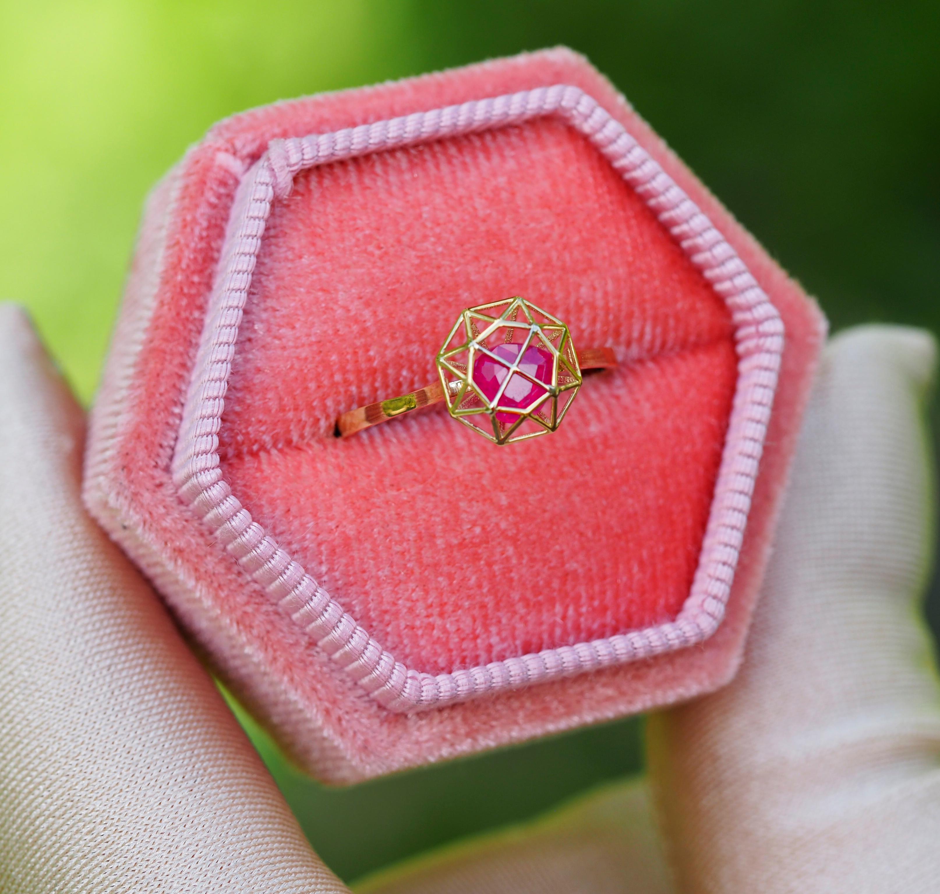 For Sale:  14 karat Gold Ring with Heart Ruby. July birthstone ruby ring. Love ring 6