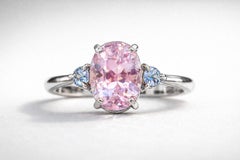 14k Gold Ring with Kunzite, Side Tanzanites and Diamonds