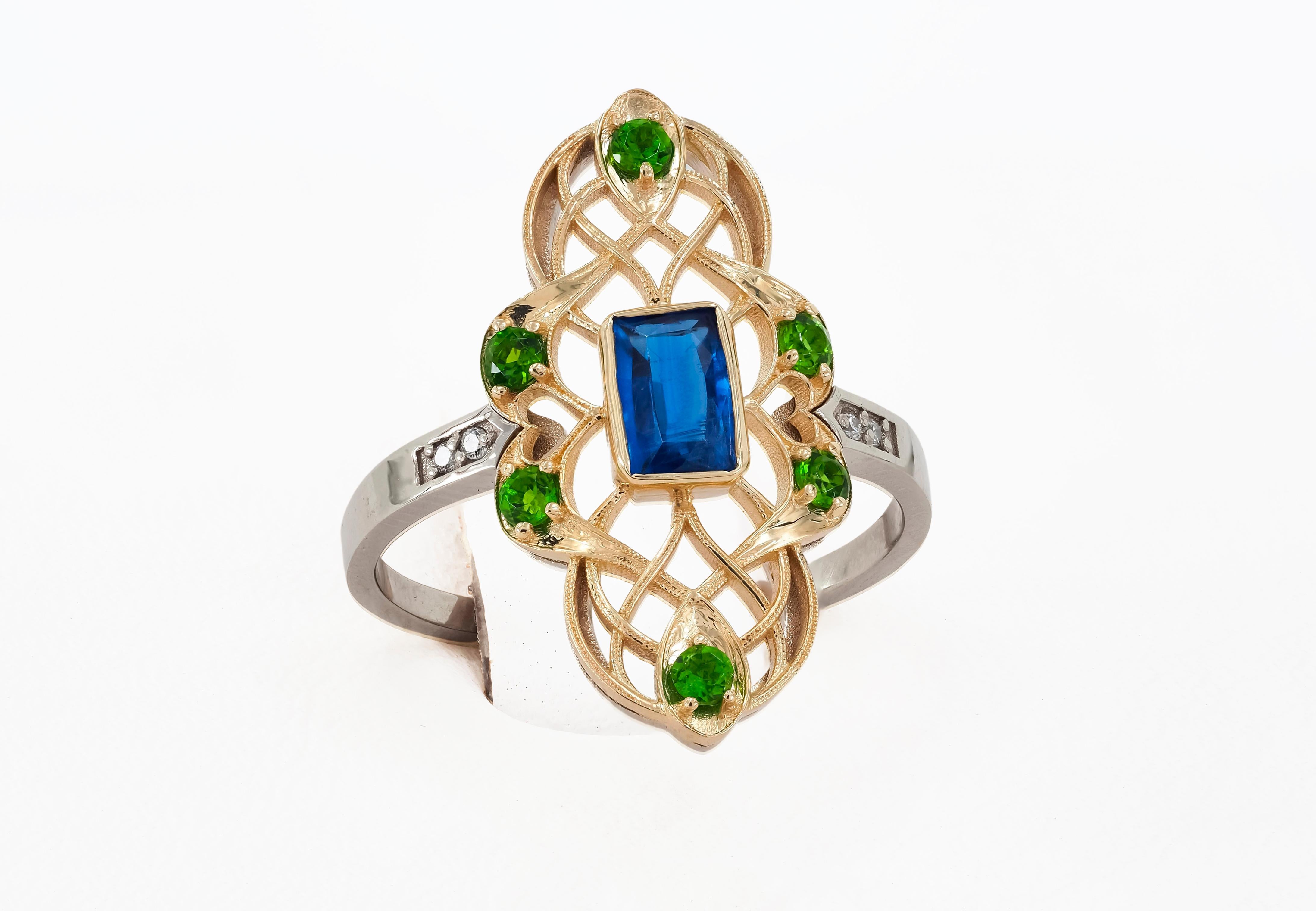 For Sale:  14 Karat Gold Ring with Kyanite, Diamonds. Vintage ring. 8