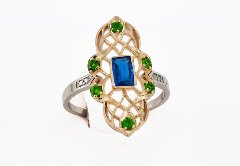 For Sale:  14 Karat Gold Ring with Kyanite, Diamonds. Vintage ring. 8