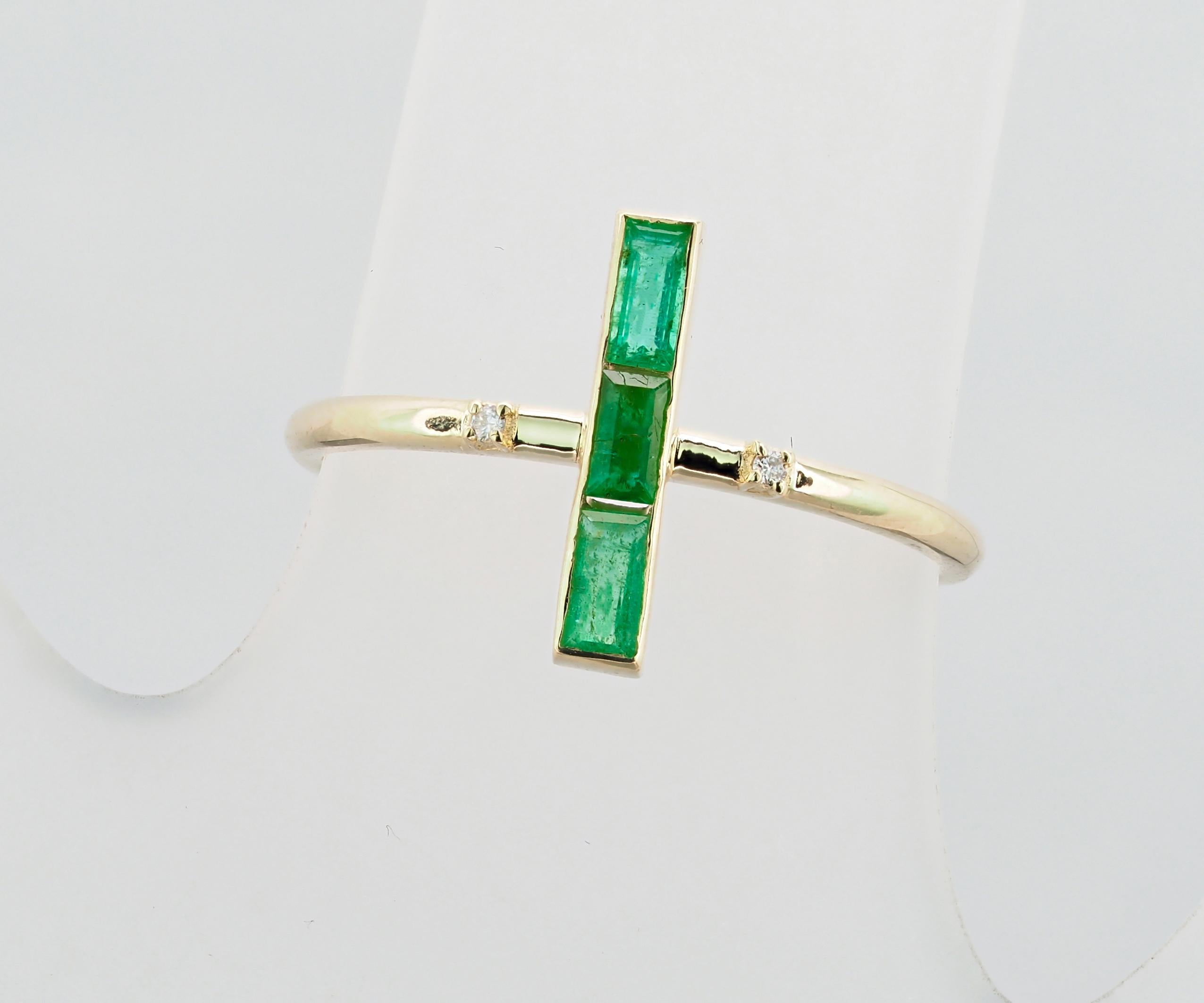 14k gold ring with natural Emeralds.  For Sale 3