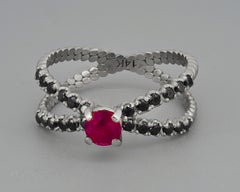 Ruby, black spinel 14k gold ring