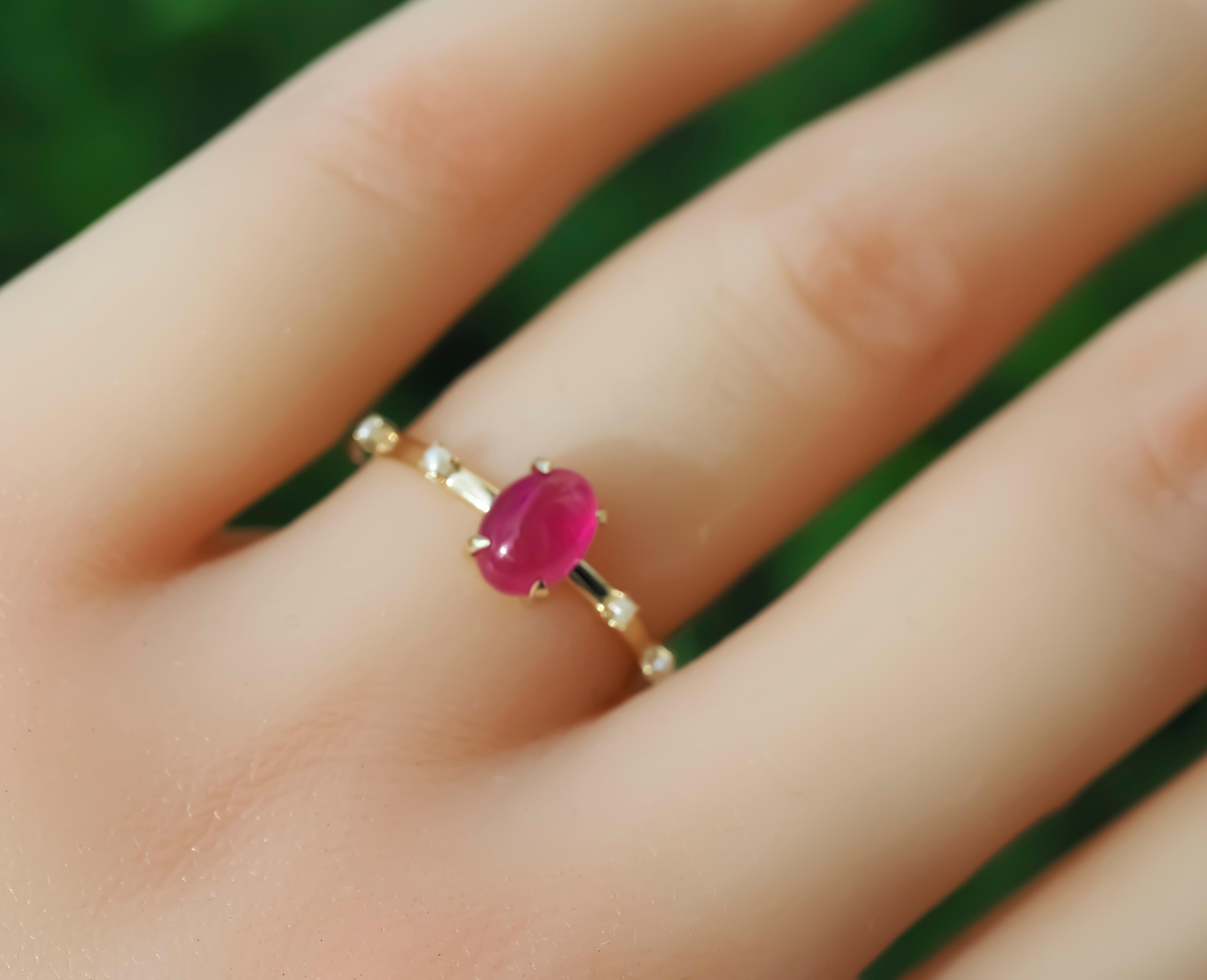 Cabochon Rubin,  Perlen 14k Gold Ring () 10