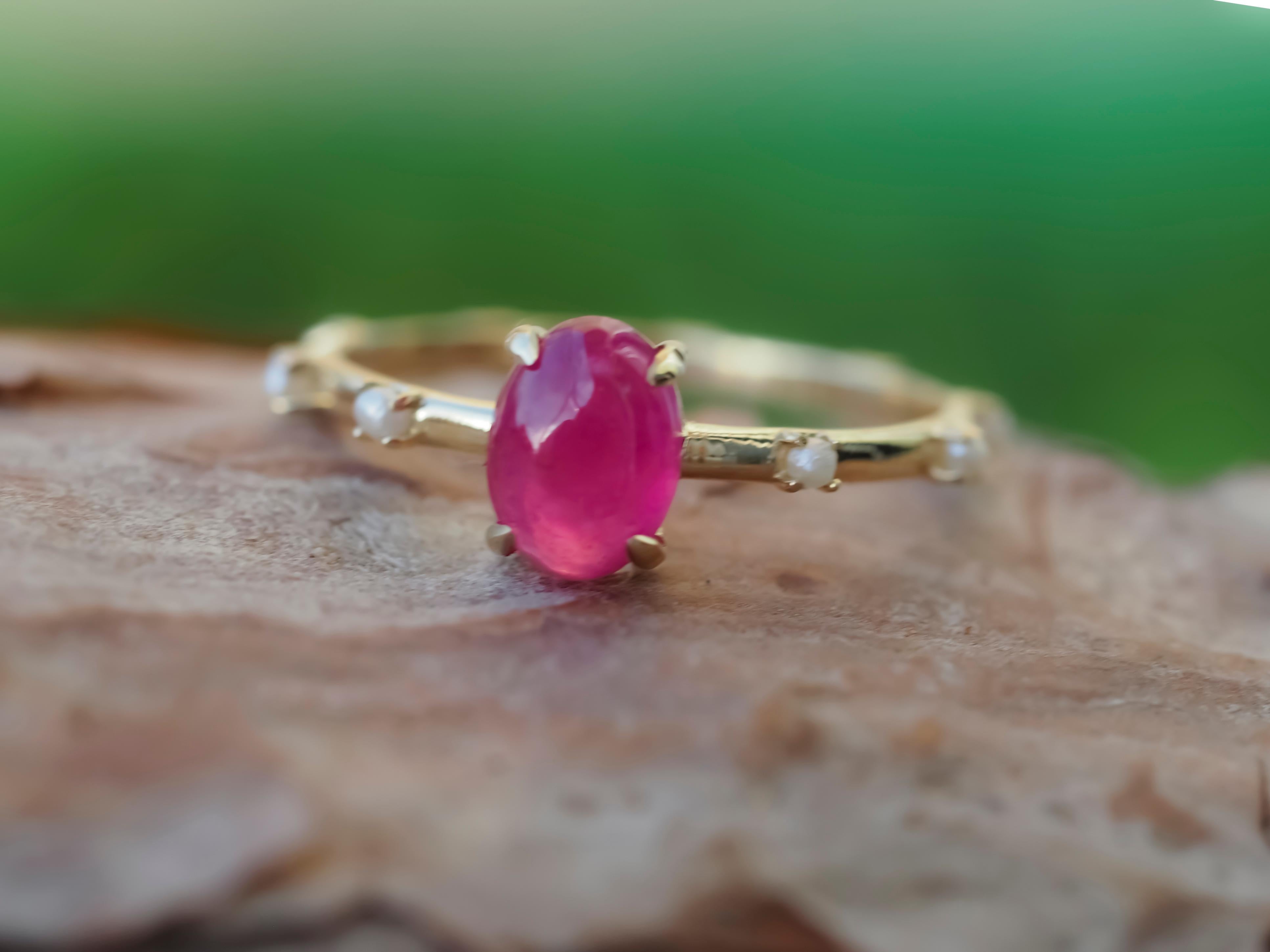 Cabochon Rubin,  Perlen 14k Gold Ring () 13