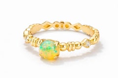 14k Gold Ring with Opal and Diamonds