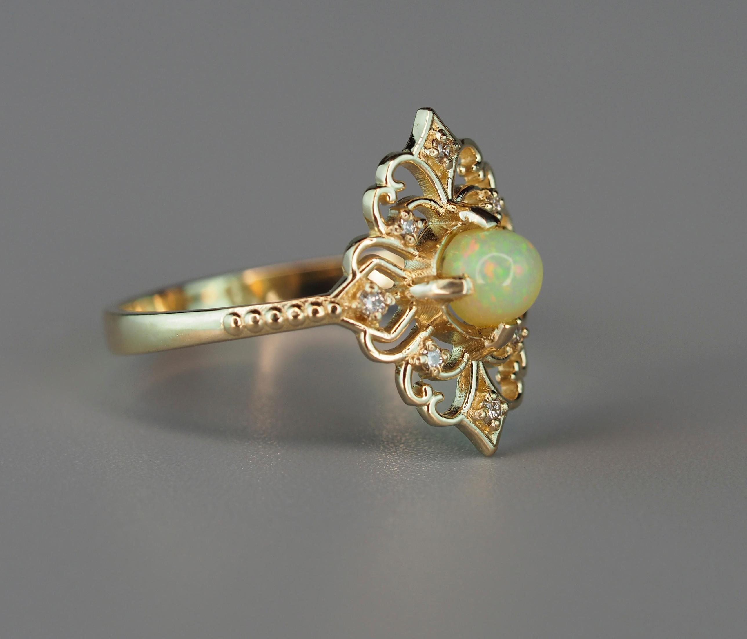 For Sale:  14k Gold Ring with Opal and Diamonds 3