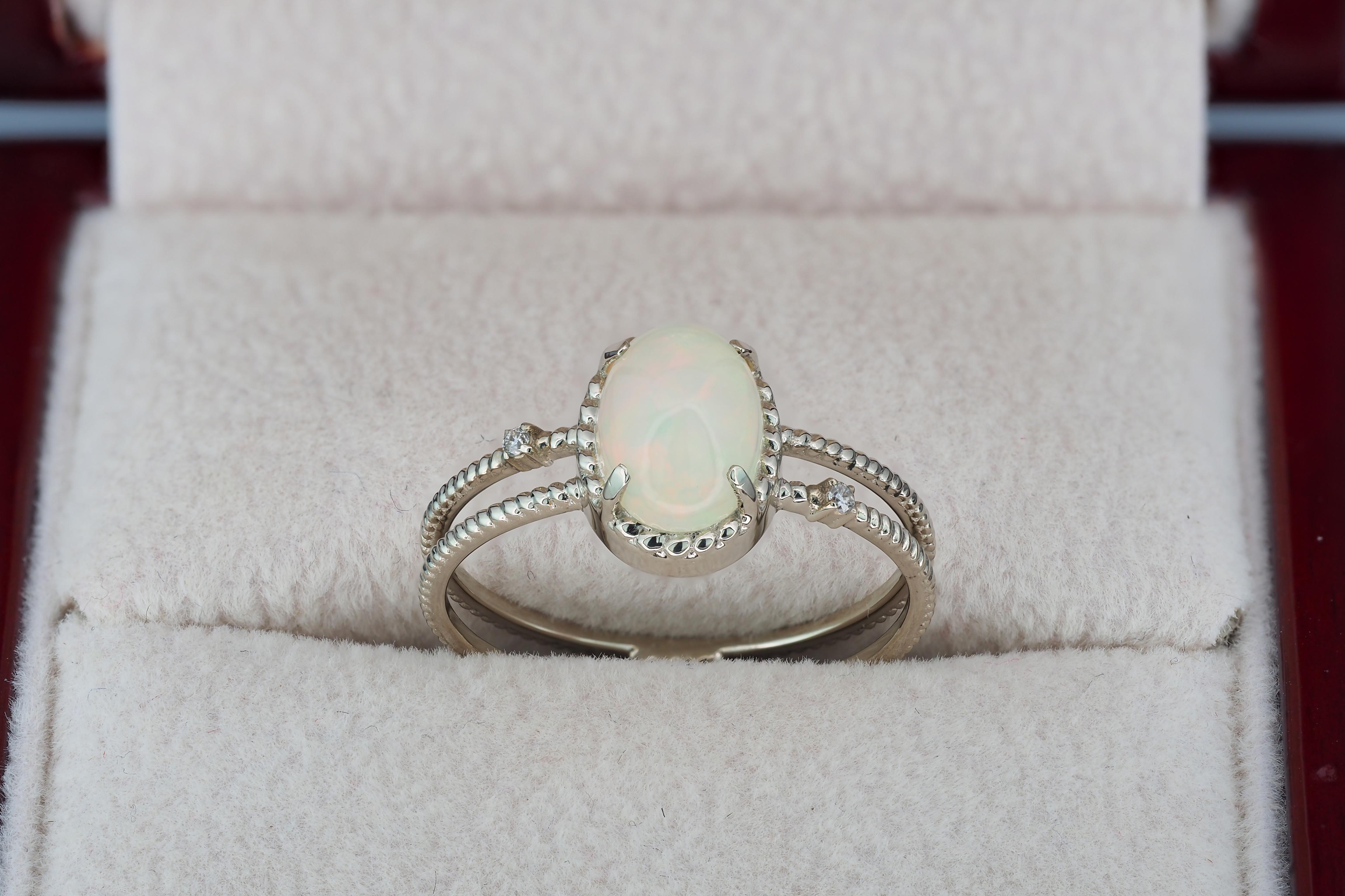 For Sale:  14k Gold Ring with Opal and Diamonds 5