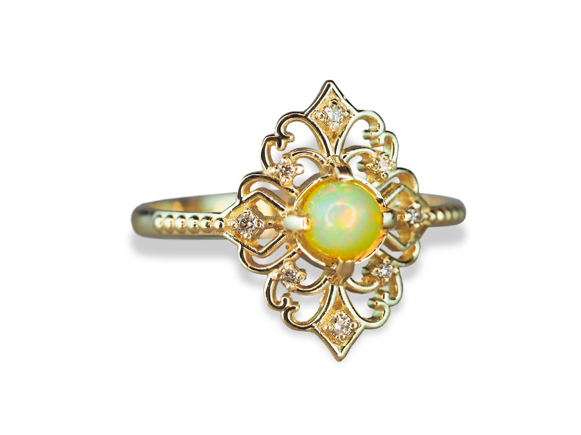 En vente :  Bague en or 14 carats avec opale et diamants 8