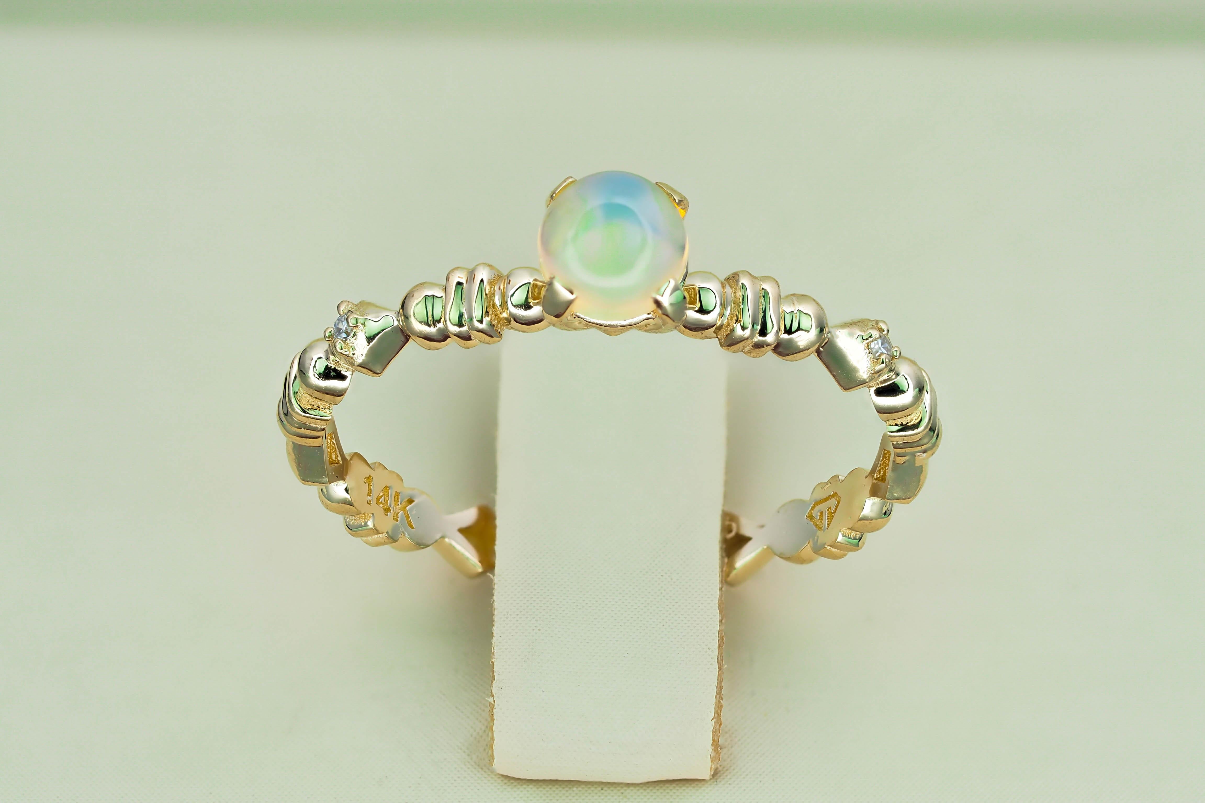 For Sale:  14k Gold Ring with Opal and Diamonds 10