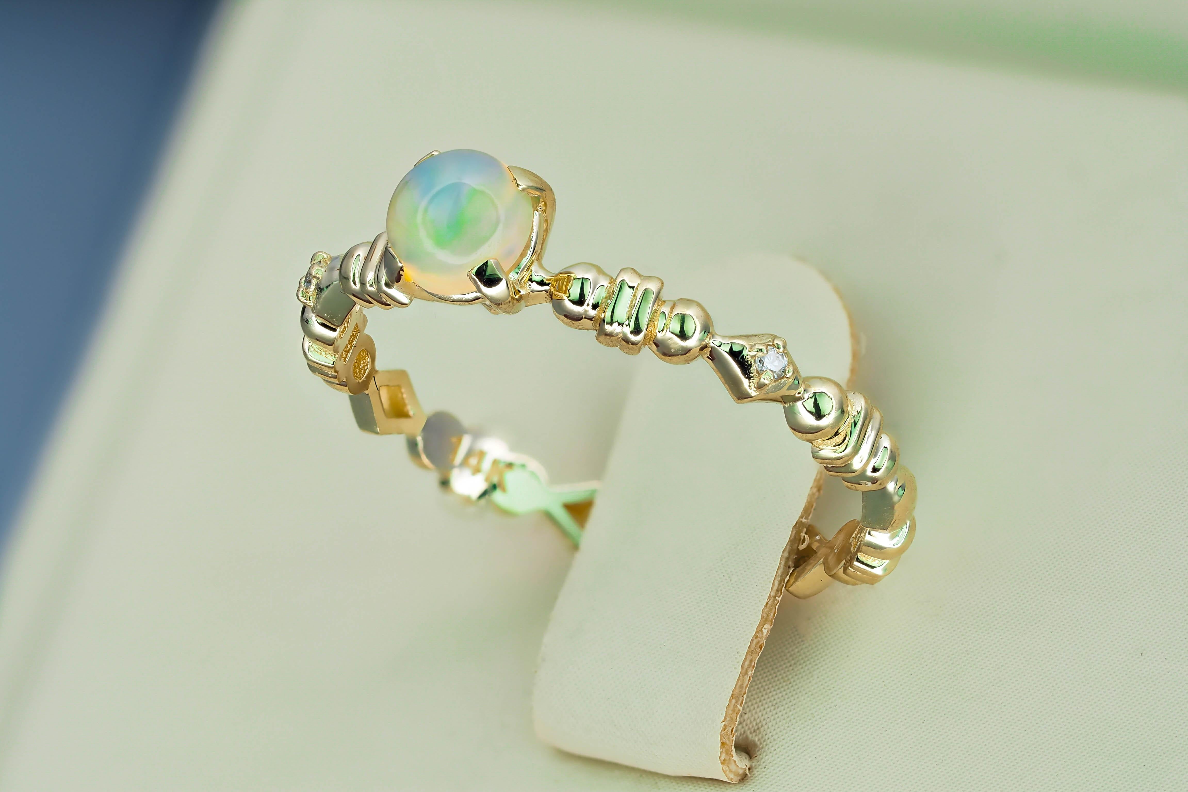 For Sale:  14k Gold Ring with Opal and Diamonds 11