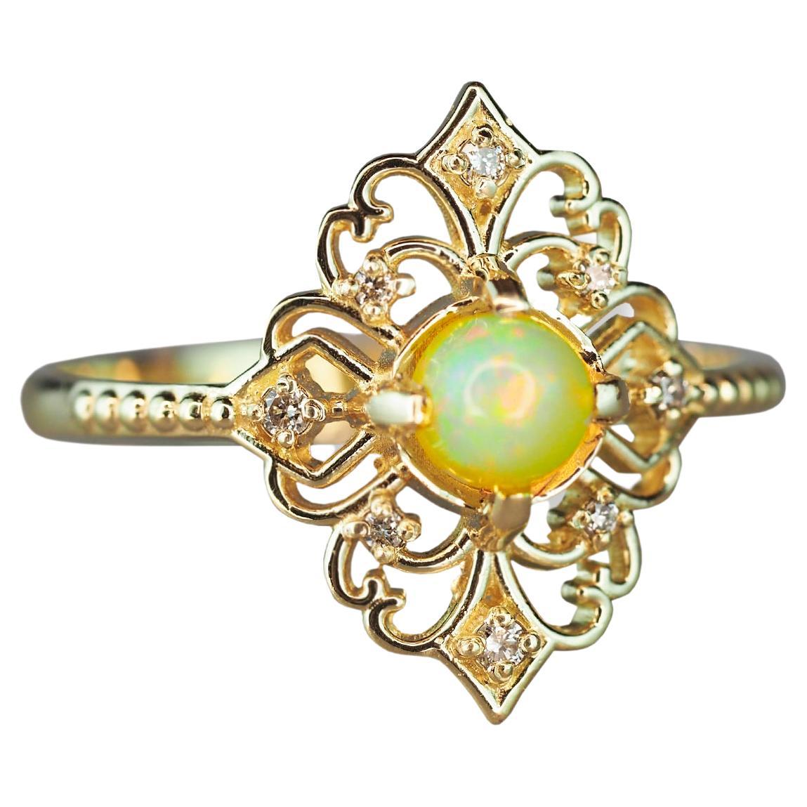 For Sale:  14k Gold Ring with Opal and Diamonds