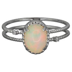 14k Gold Ring with Opal and Diamonds