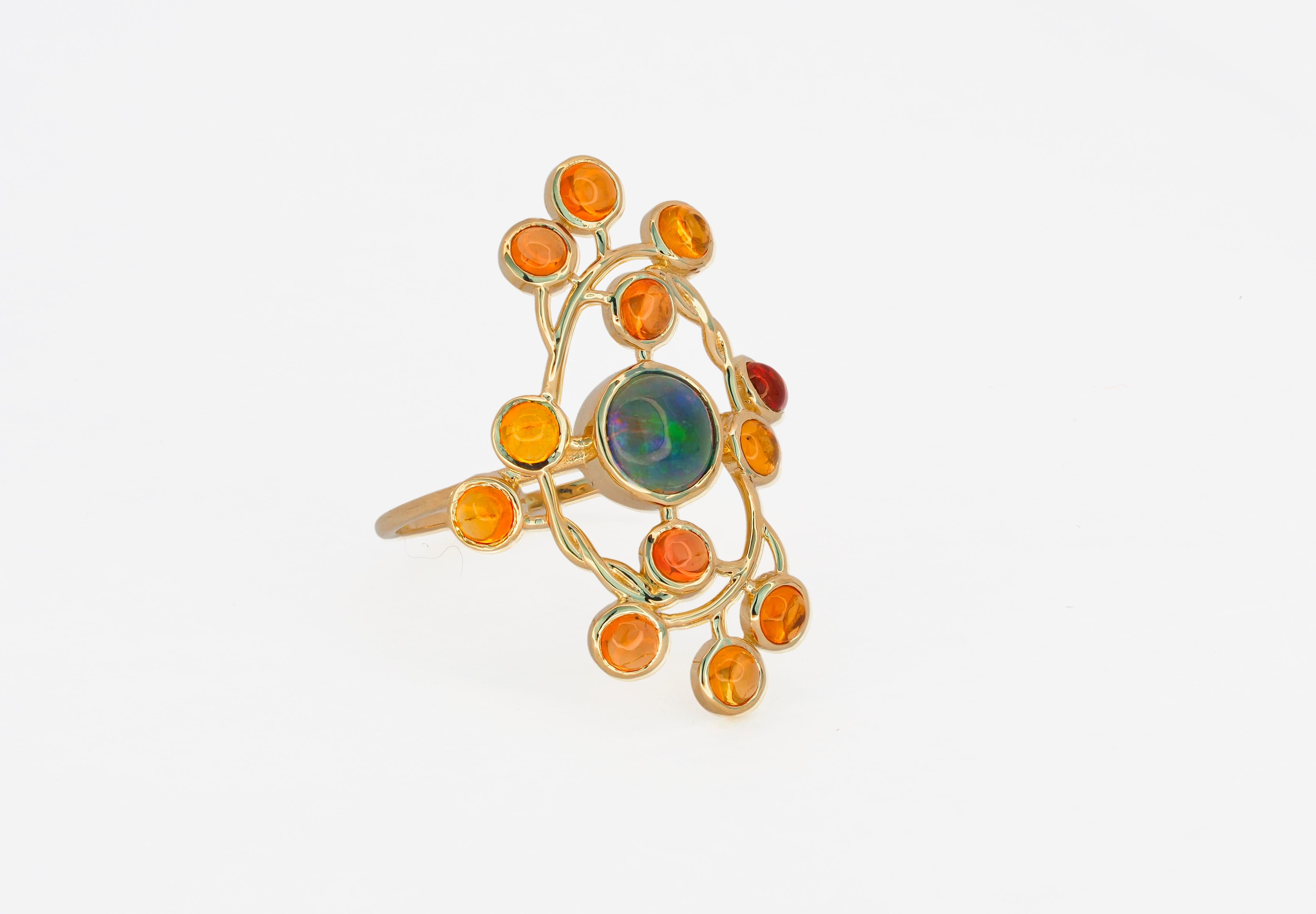 For Sale:  14 Karat Gold Ring with Opal and Sapphires 2