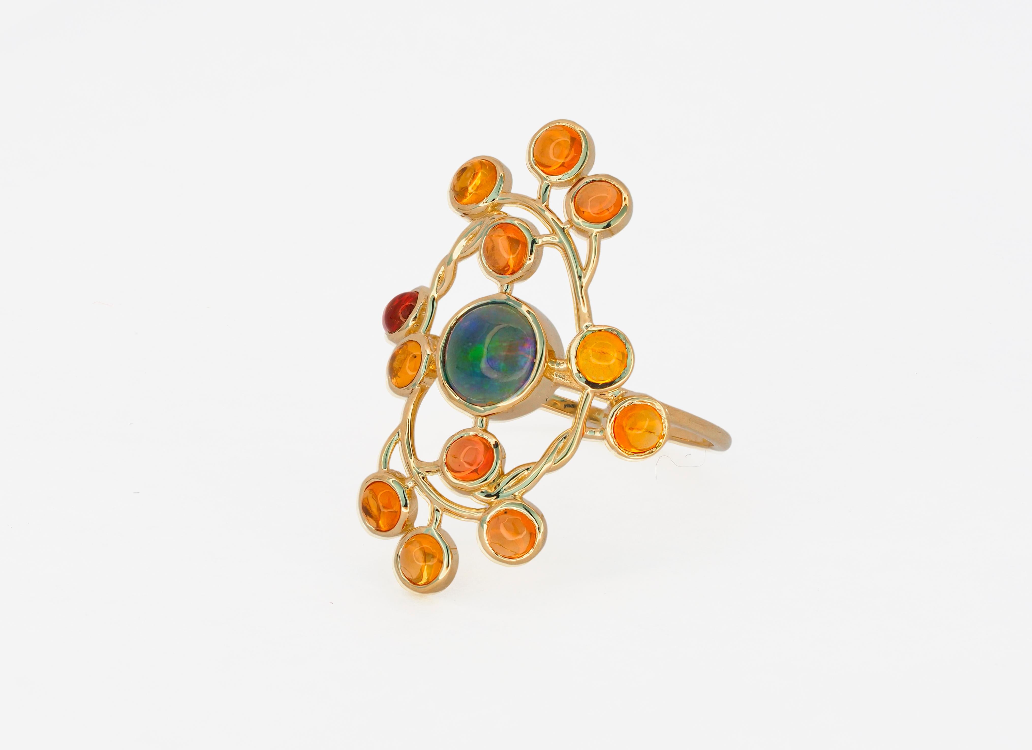 For Sale:  14 Karat Gold Ring with Opal and Sapphires 3