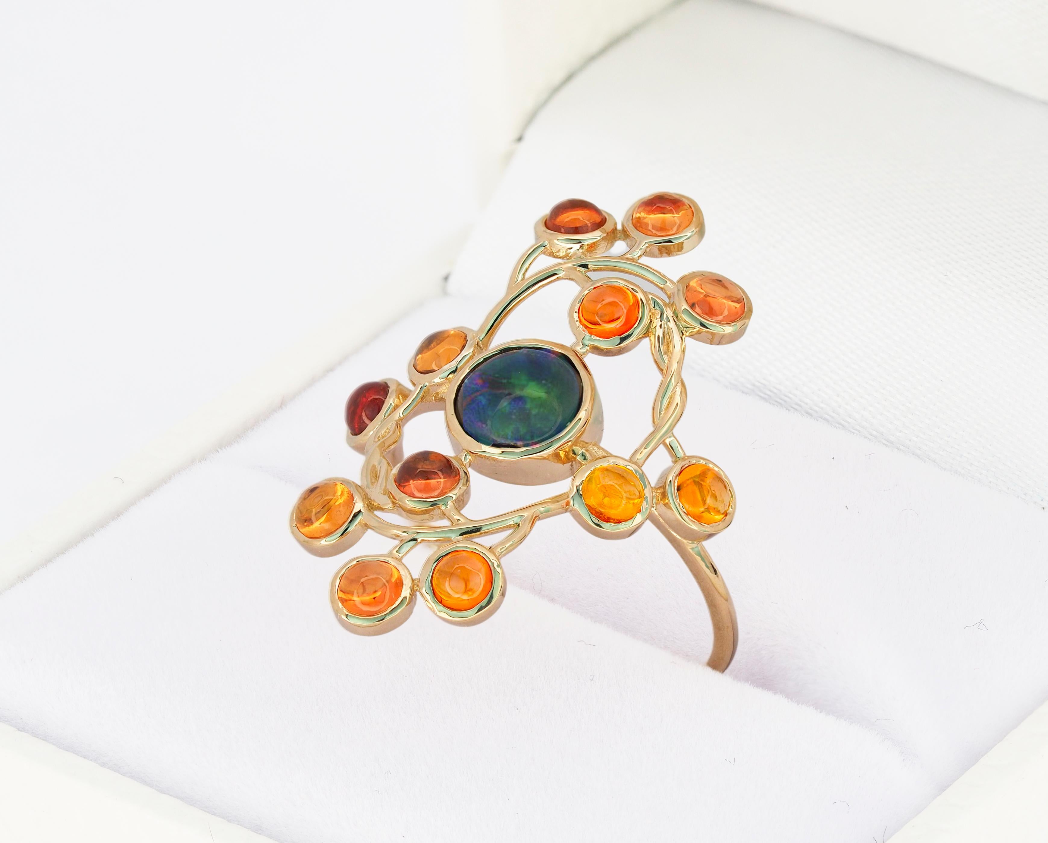For Sale:  14 Karat Gold Ring with Opal and Sapphires 6
