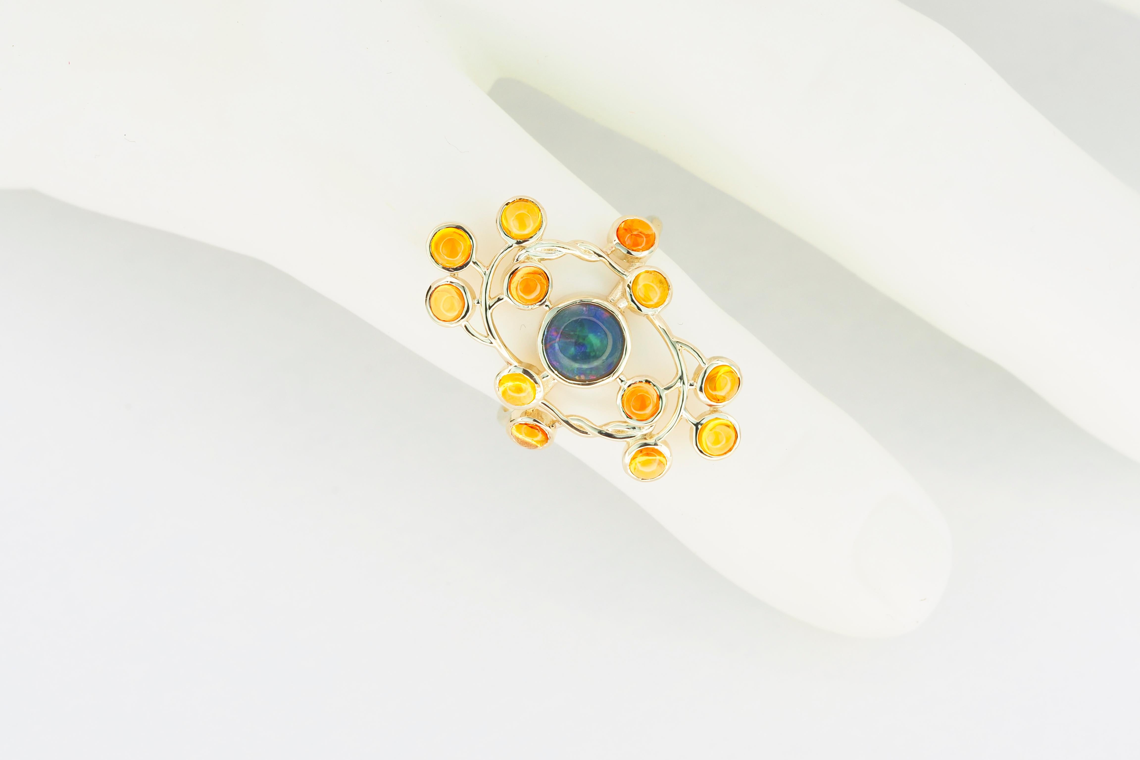 For Sale:  14 Karat Gold Ring with Opal and Sapphires 7