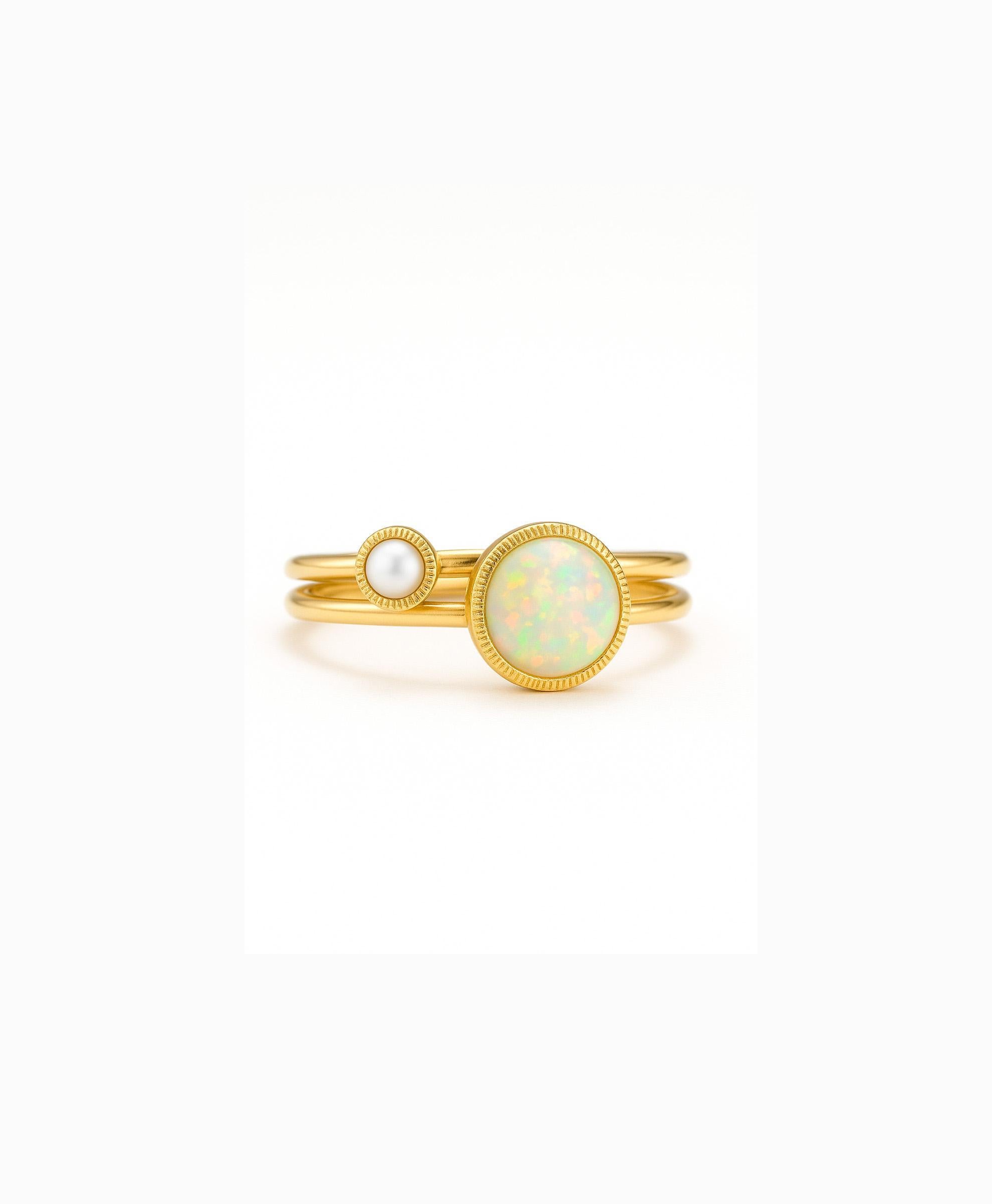 Im Angebot: 14k Goldring mit Opal-Cabochon und Perle () 4
