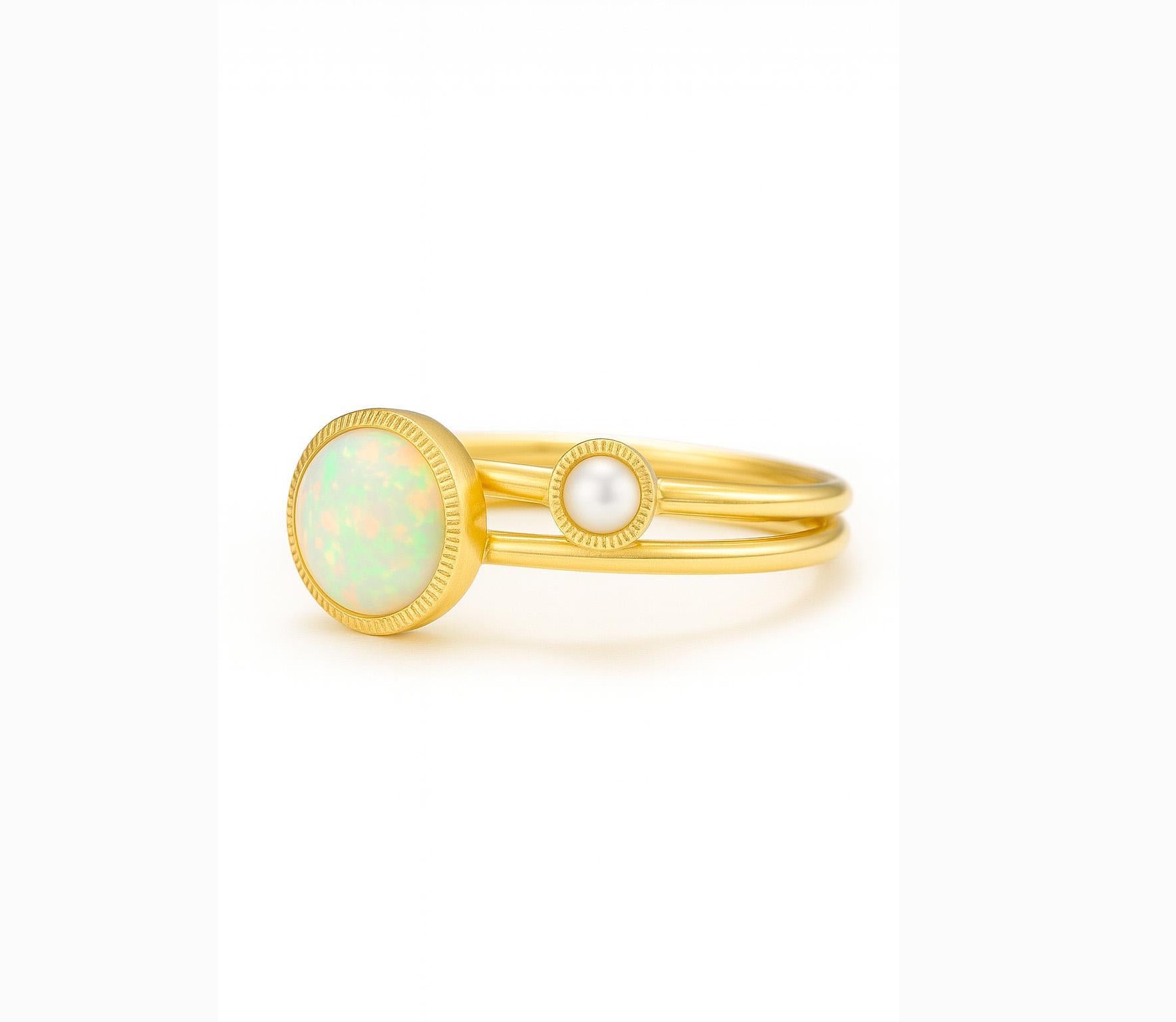 Im Angebot: 14k Goldring mit Opal-Cabochon und Perle () 6