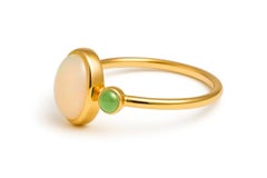 14k gold ring with opal cabochon and peridots
