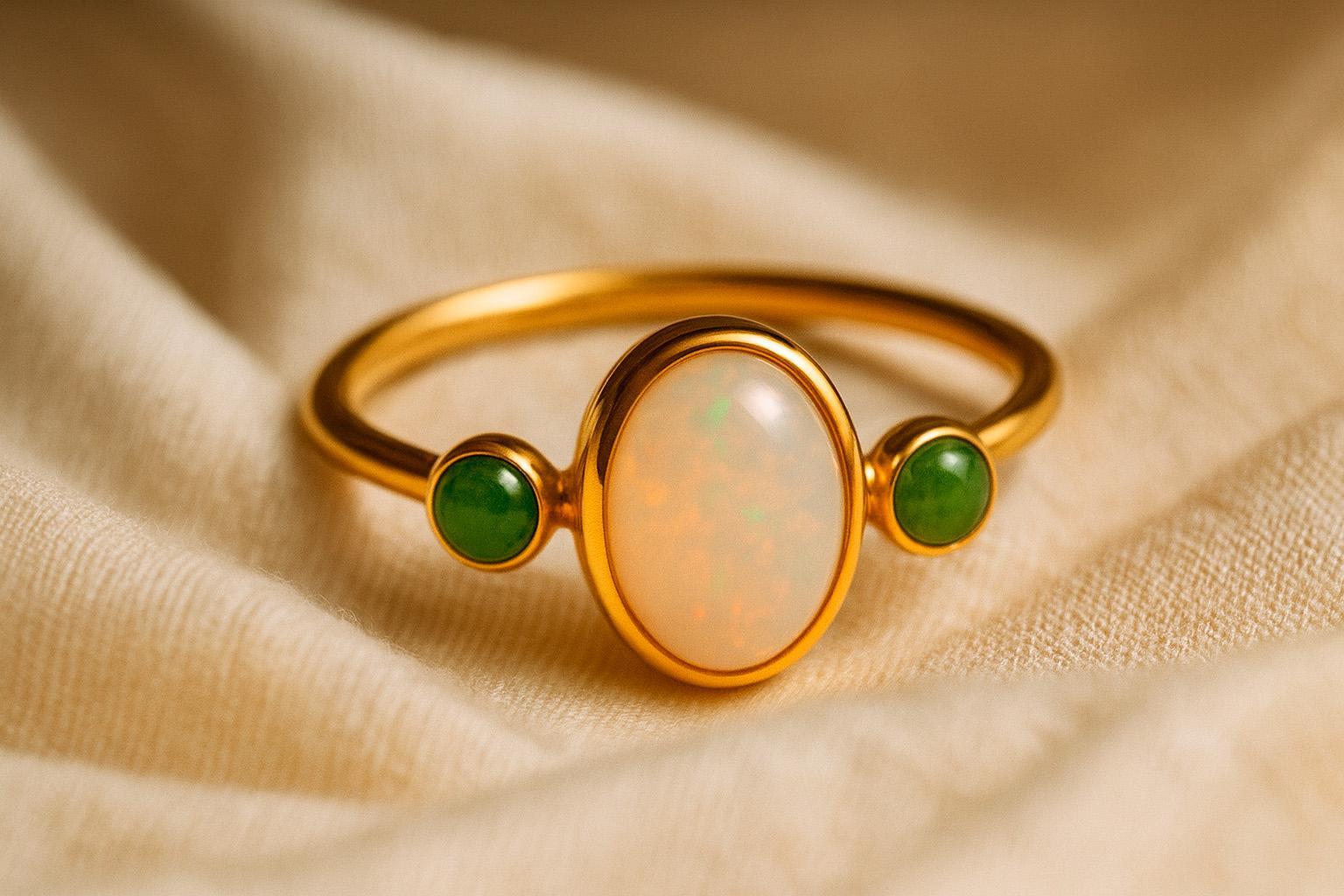 Im Angebot: 14k Goldring mit Opal-Cabochon und Peridot () 5