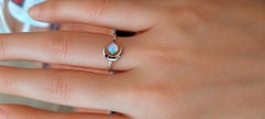 14k gold ring with opal cabochon: Crescent Moon Ring