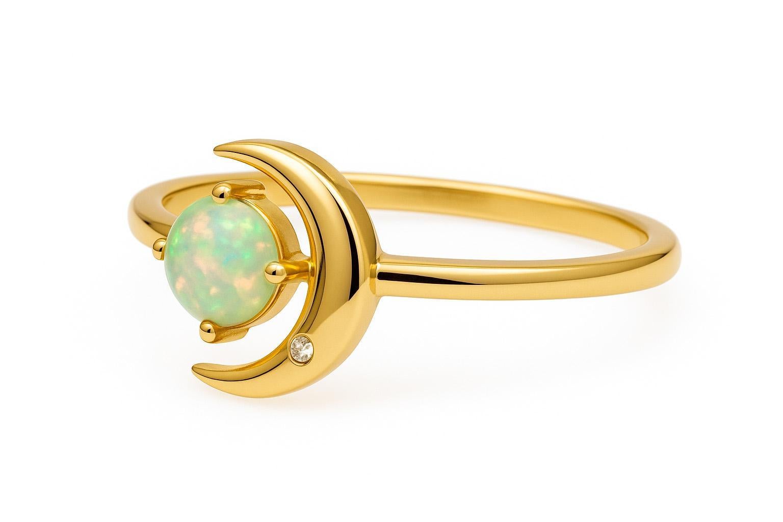 En venta: Anillo de oro de 14k con cabujón de ópalo: Anillo Luna Creciente  4