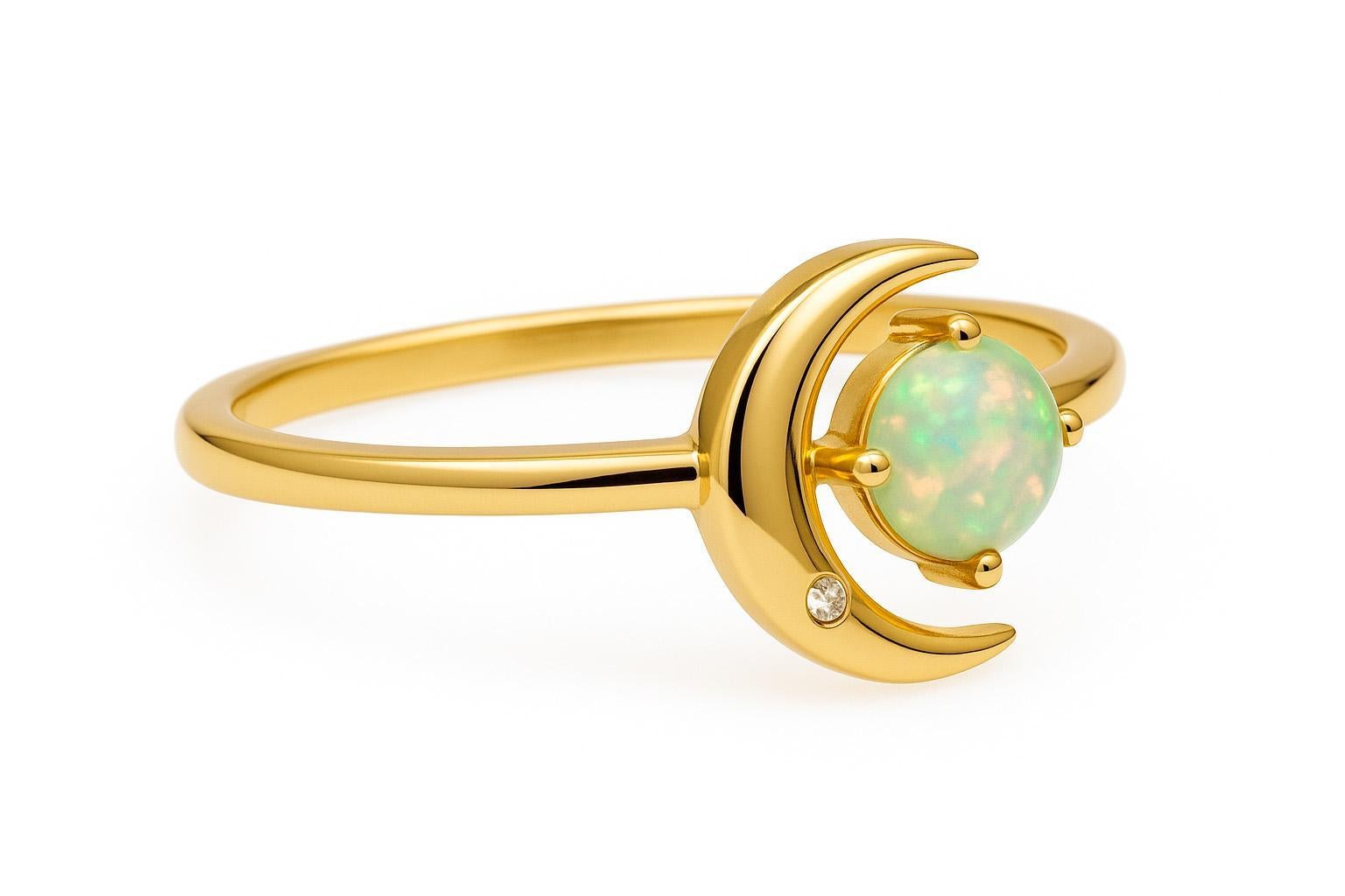 En venta: Anillo de oro de 14k con cabujón de ópalo: Anillo Luna Creciente  5