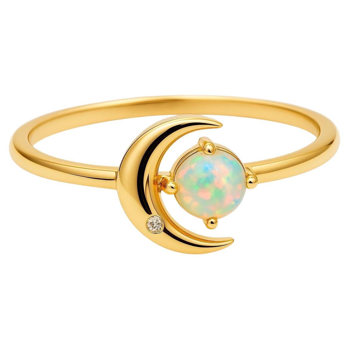 Ring aus 14k Gold mit Opal-Cabochon: Mondsichel-Ring