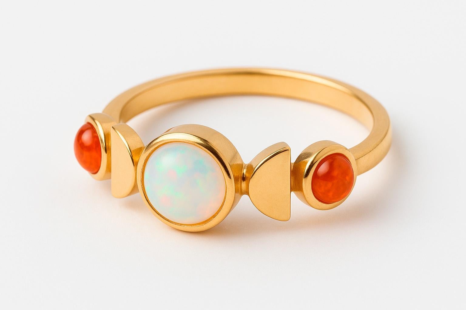 Im Angebot: 14k Goldring mit Opal-Cabochon () 3