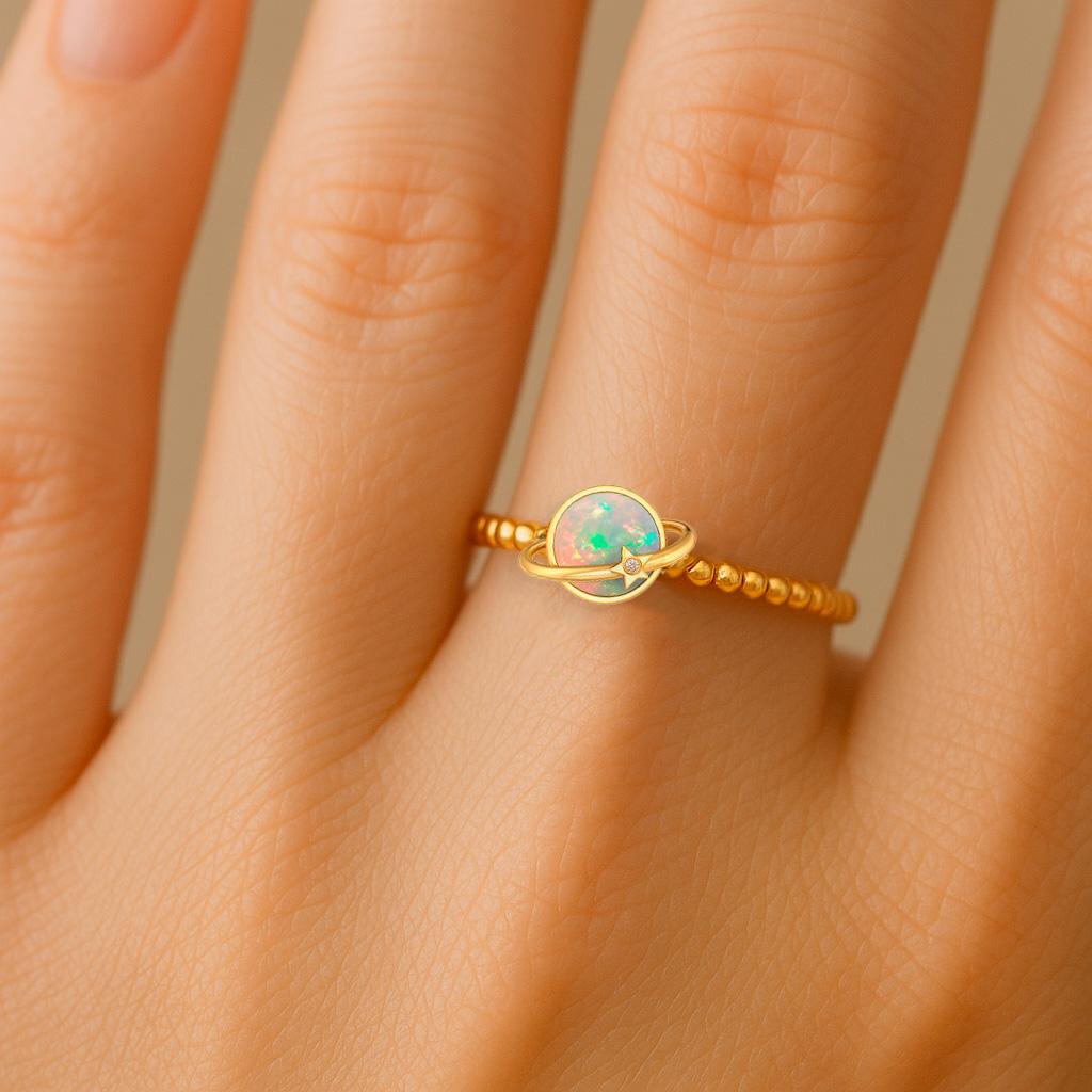 Im Angebot: 14k Goldring mit Opal-Cabochon () 4