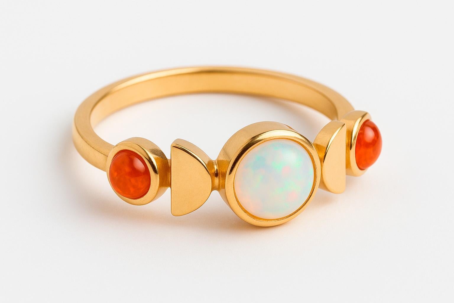 Im Angebot: 14k Goldring mit Opal-Cabochon () 4