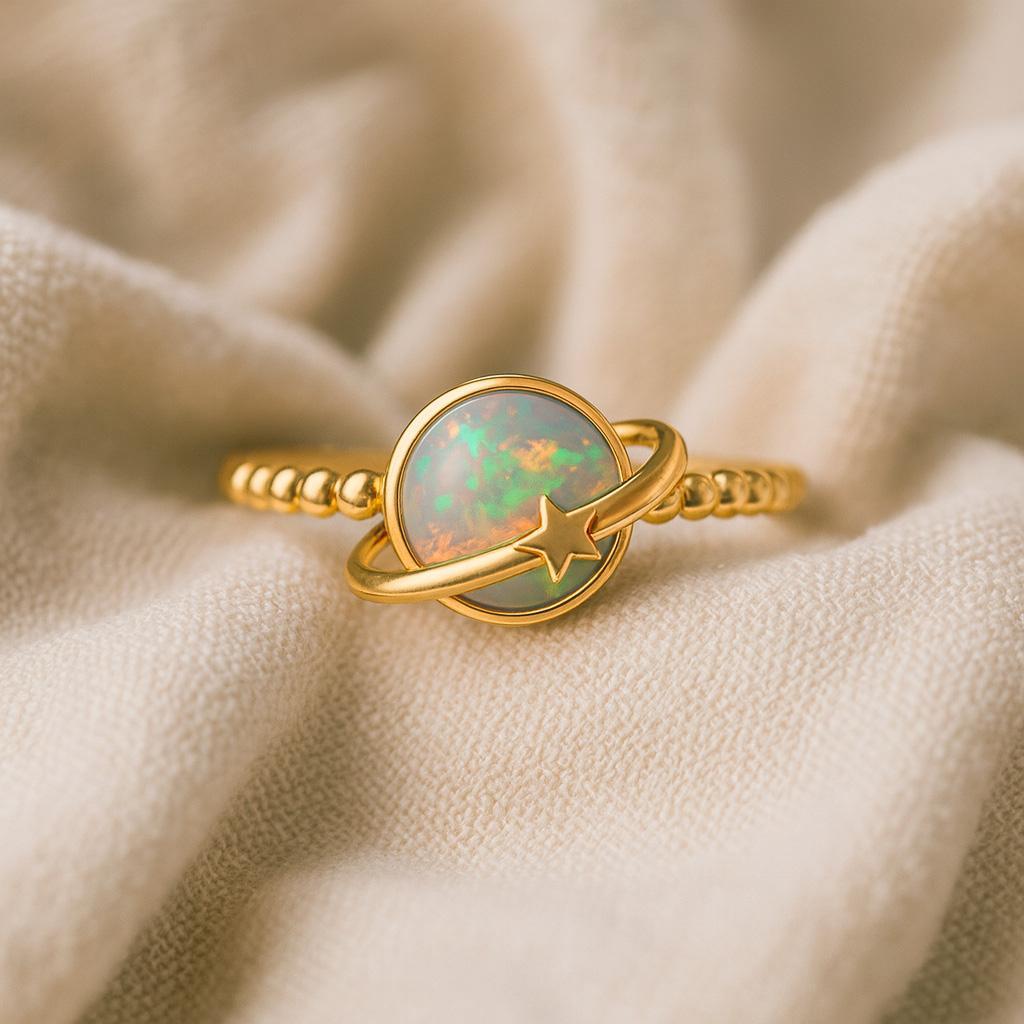 Im Angebot: 14k Goldring mit Opal-Cabochon () 5